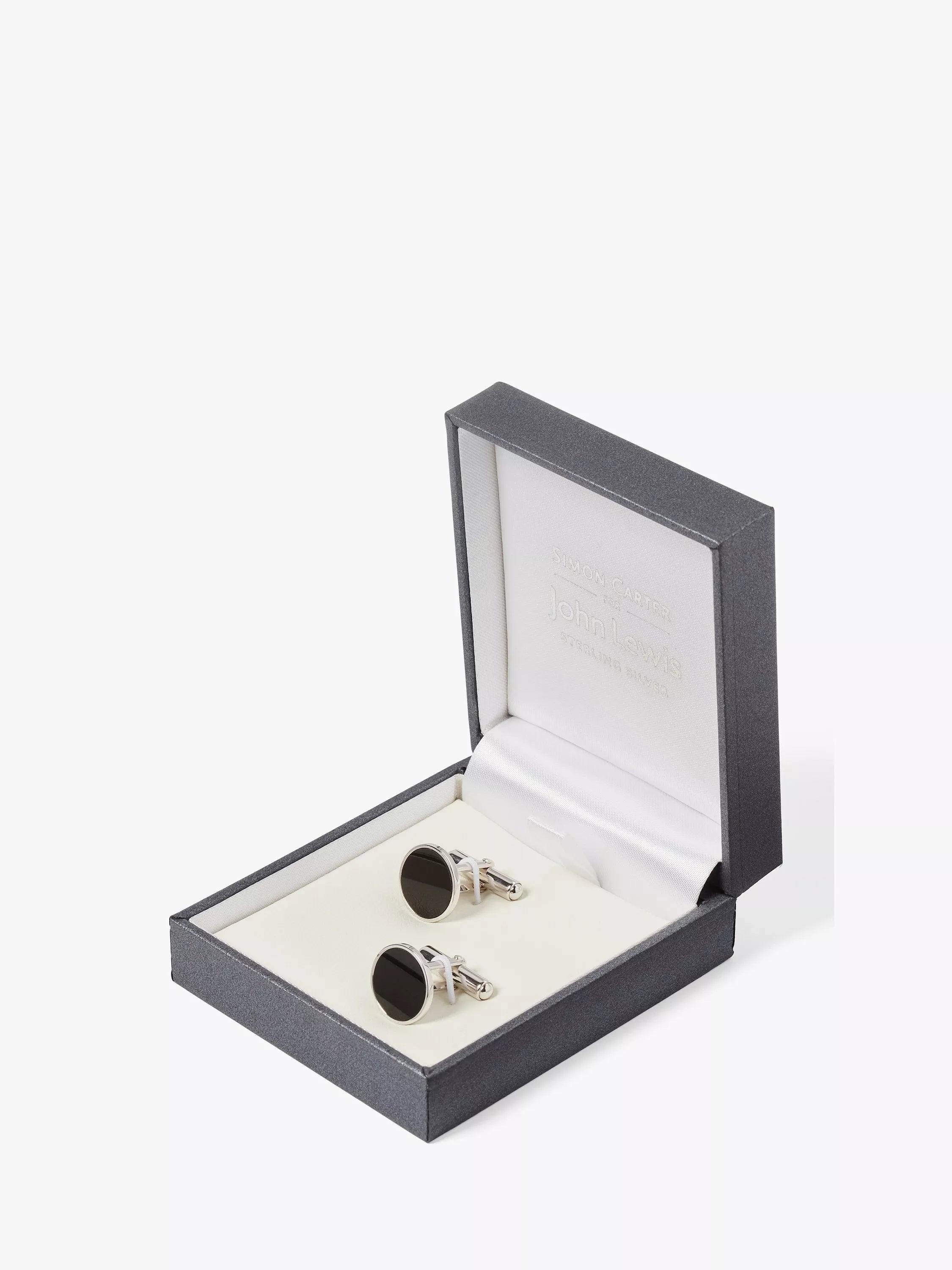 Simon Carter round cufflinks black onyx sterling silver, UK version