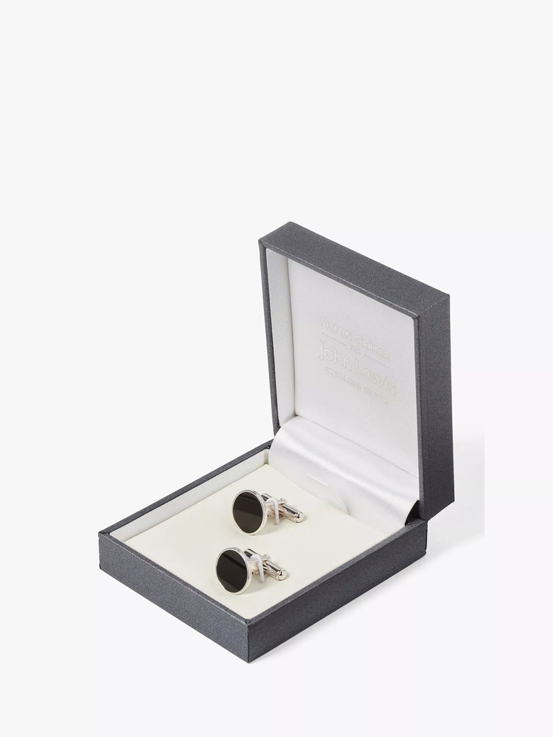 Simon Carter round cufflinks black onyx sterling silver, UK version