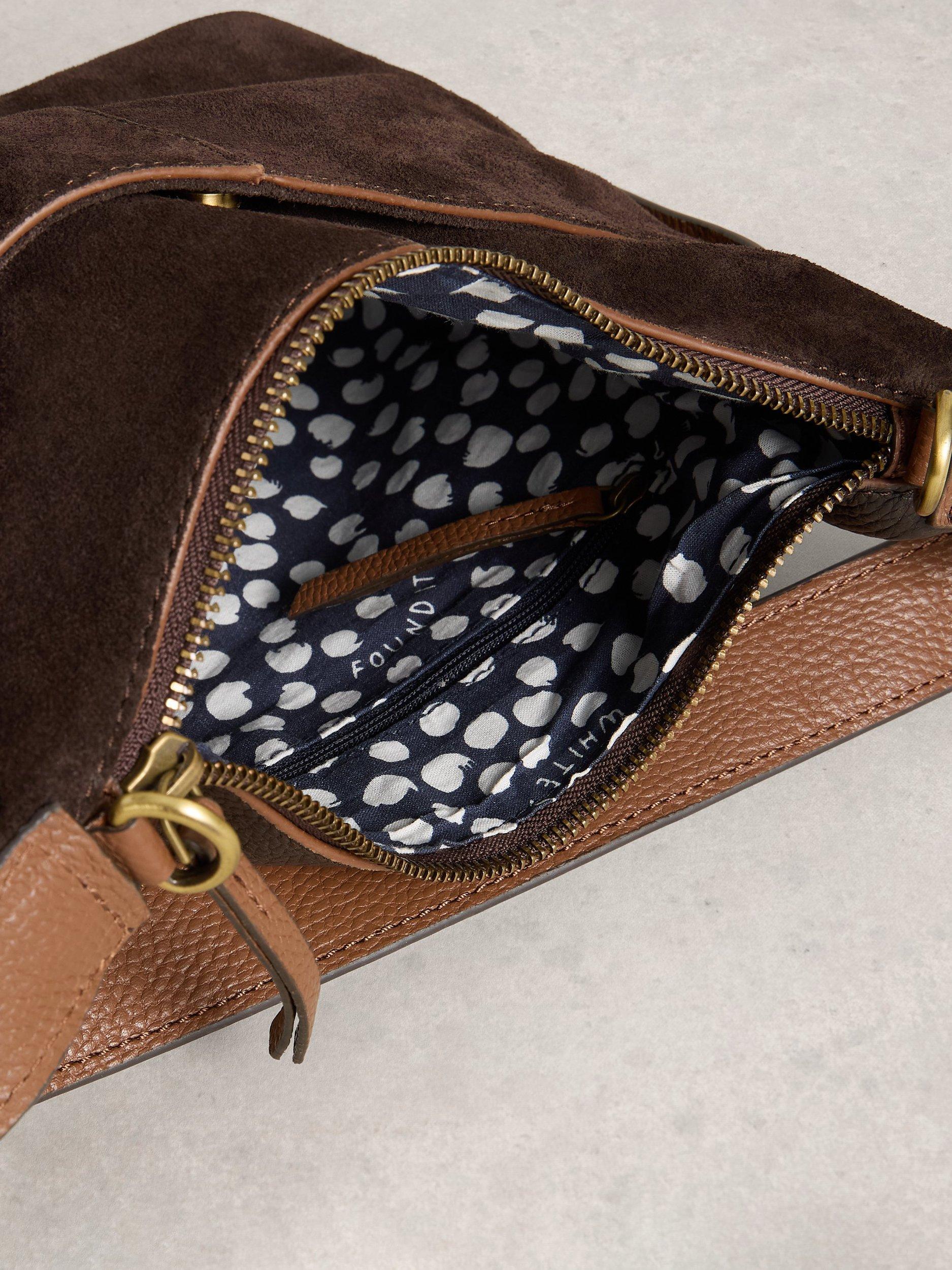 White Stuff Sophie Mini Suede Crossbody Bag dark brown, imported from the UK