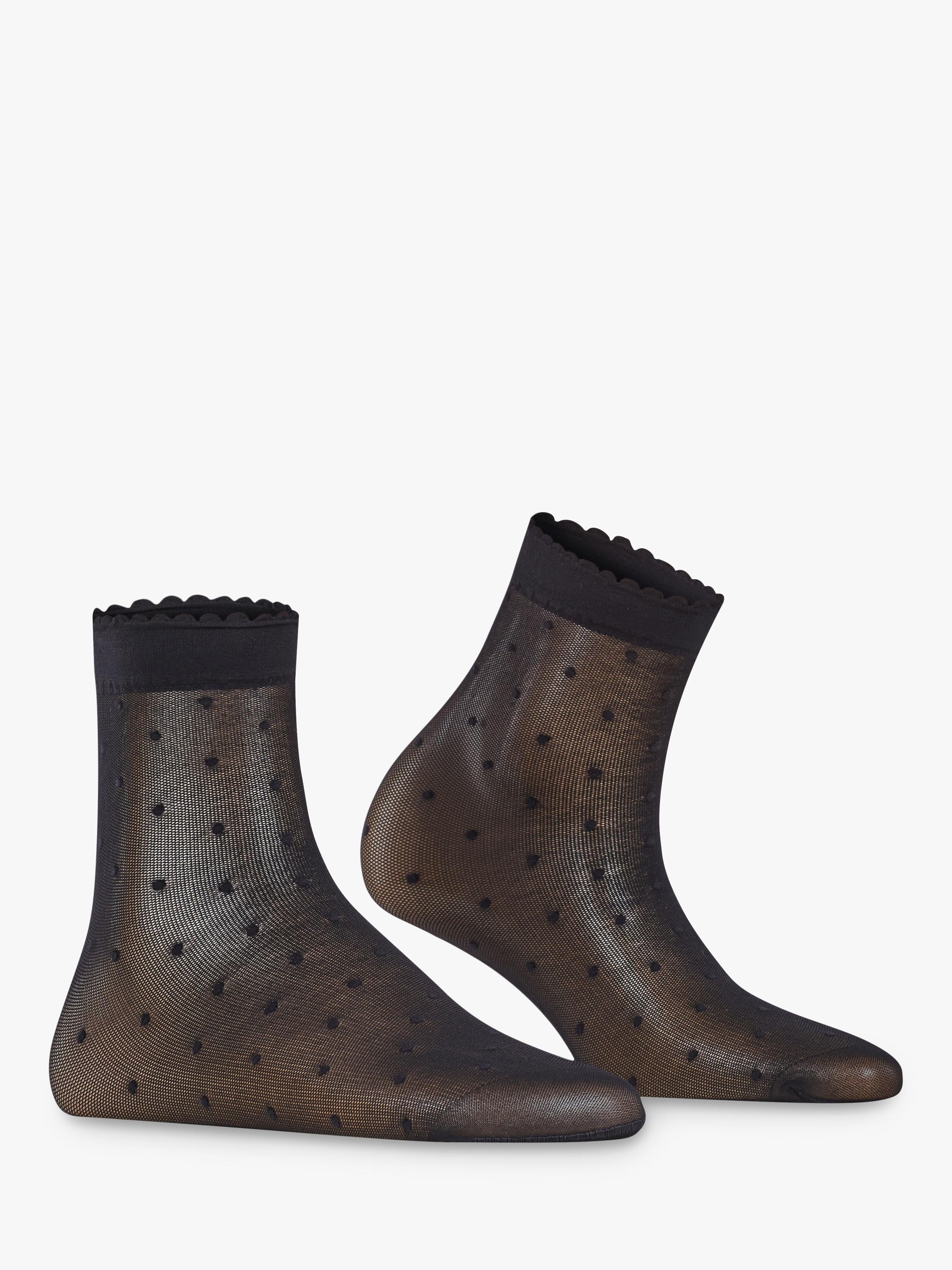 FALKE 15 denier dot ankle socks black, imported from the UK