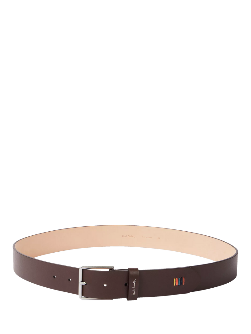 Paul Smith logo leather belt with zinc buckle, UK version