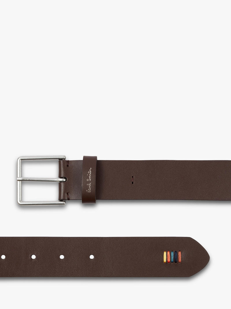 Paul Smith logo leather belt with zinc buckle, UK version