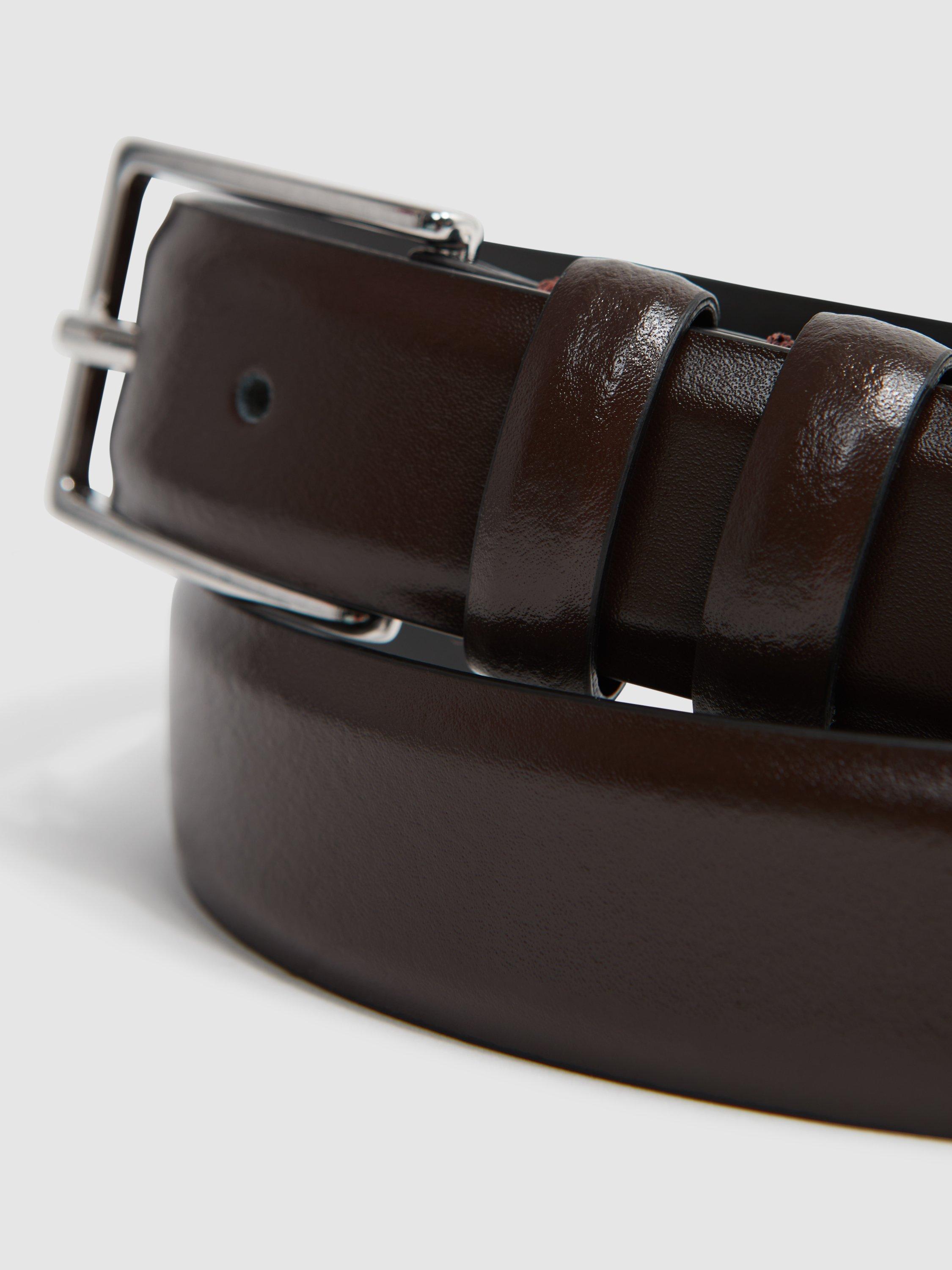 Reiss Dante leather belt in chocolate brown, UK version