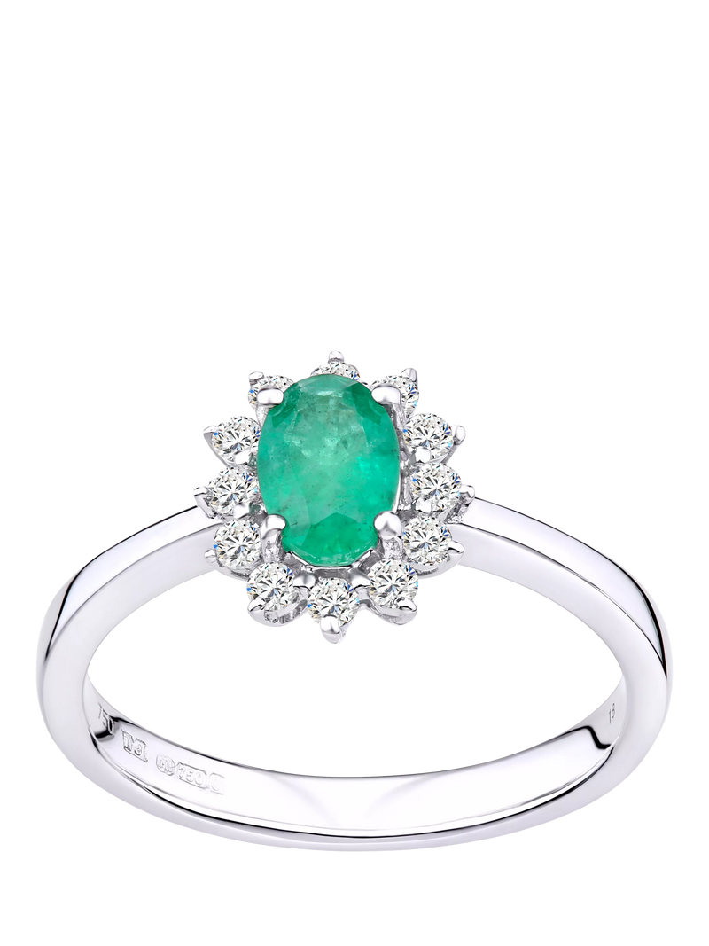 Mogul 18ct white gold emerald and diamond ring - British product