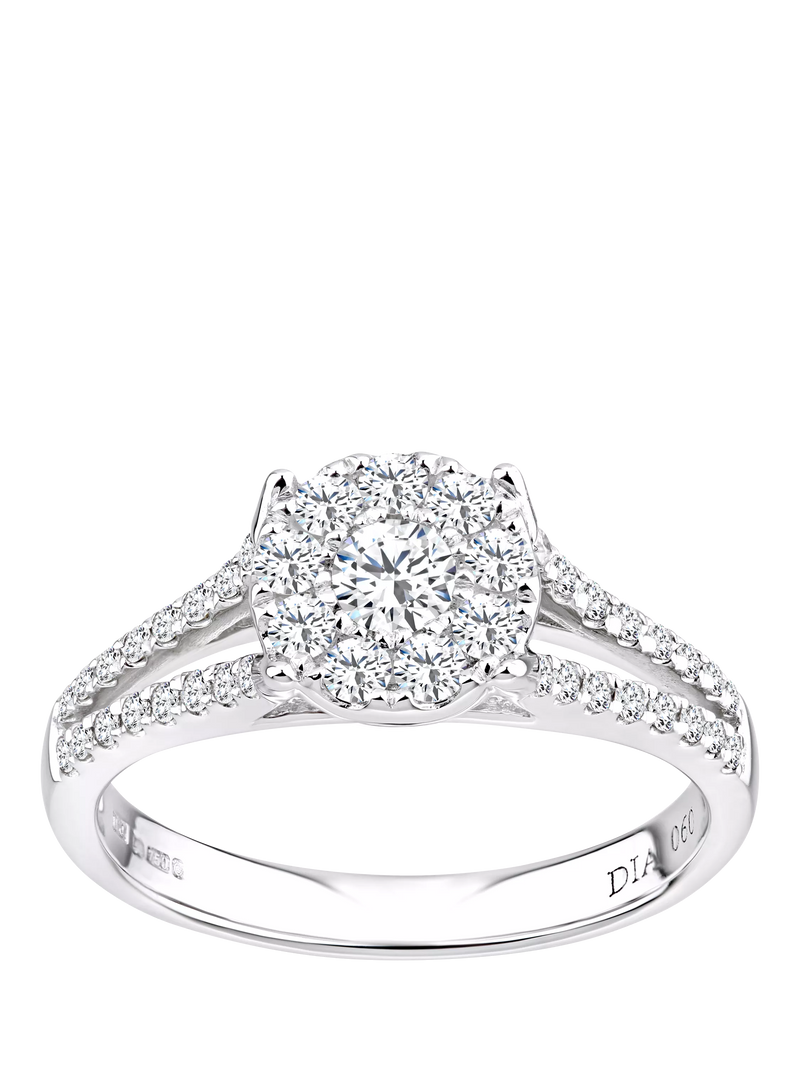 Mogul 18ct White Gold Halo Diamond Engagement Ring, J