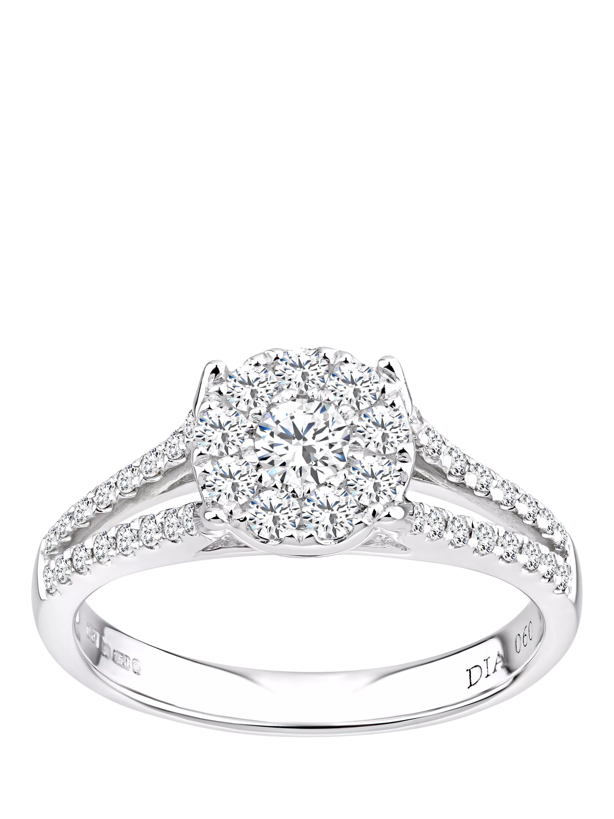 Mogul 18ct White Gold Halo Diamond Engagement Ring, J