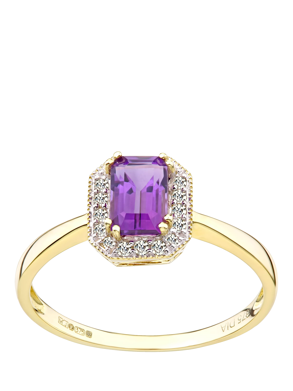 Mogul 9ct yellow gold amethyst diamond ring, imported from the UK