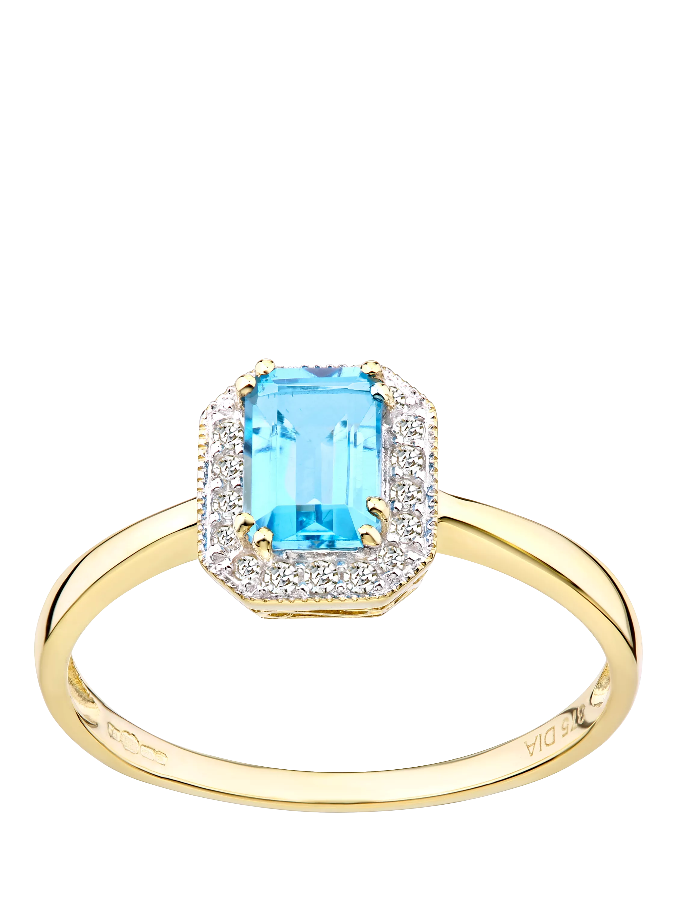 Mogul 9ct yellow gold blue topaz diamond ring, imported from the UK