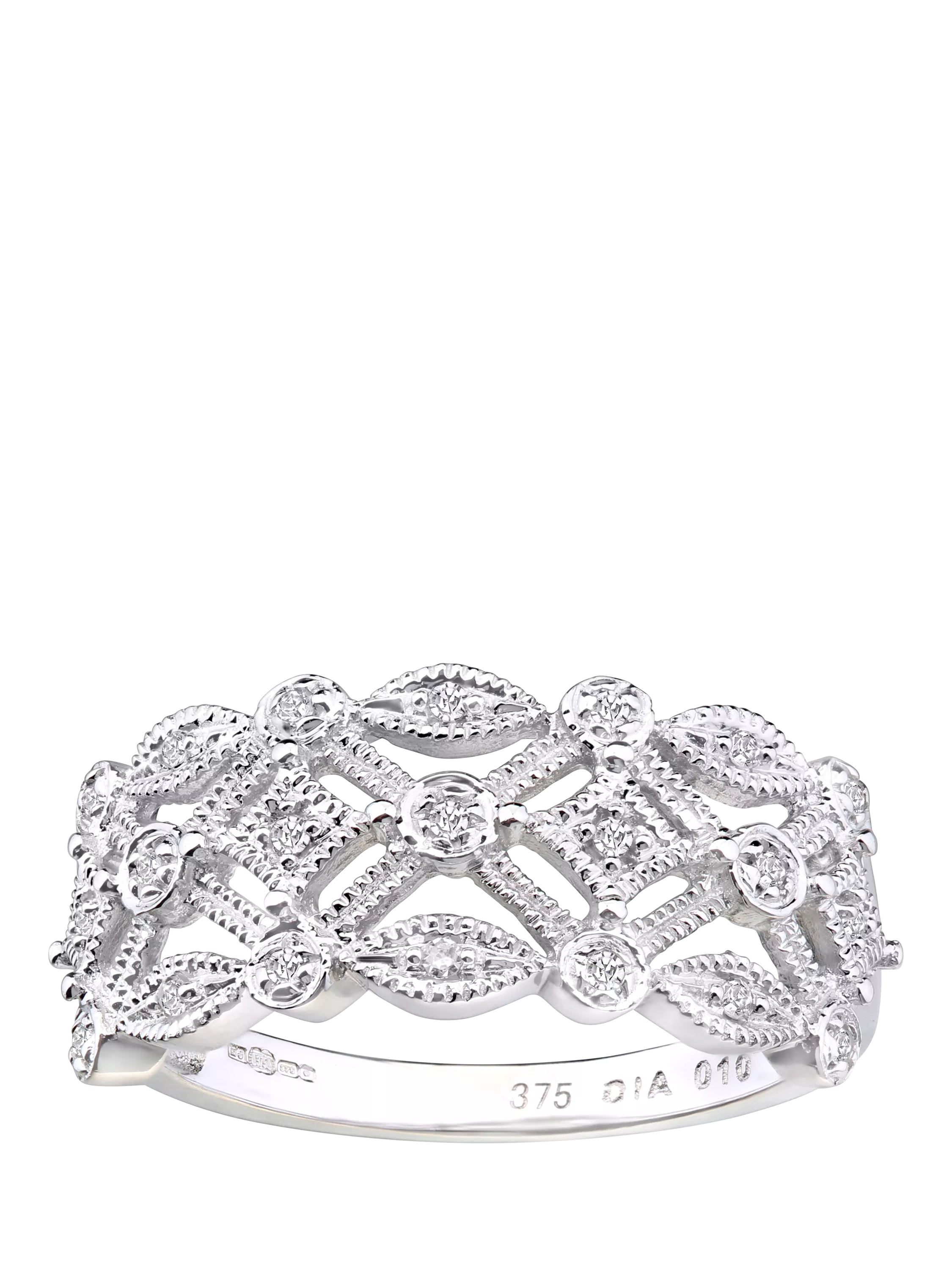Mogul 9ct white gold filigree diamond ring 3mm (British brand)