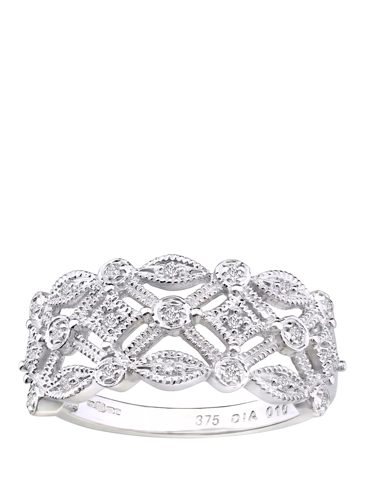 Mogul 9ct white gold filigree diamond ring 3mm (British brand)