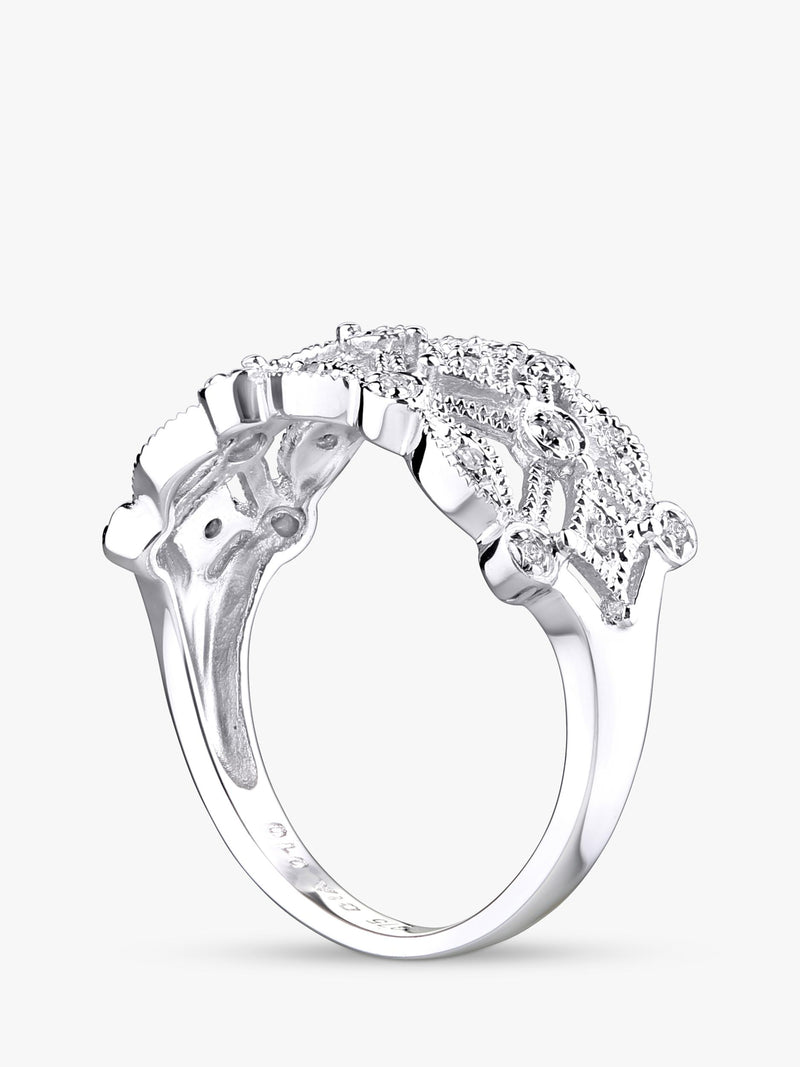 Mogul 9ct white gold filigree diamond ring 3mm (British brand)