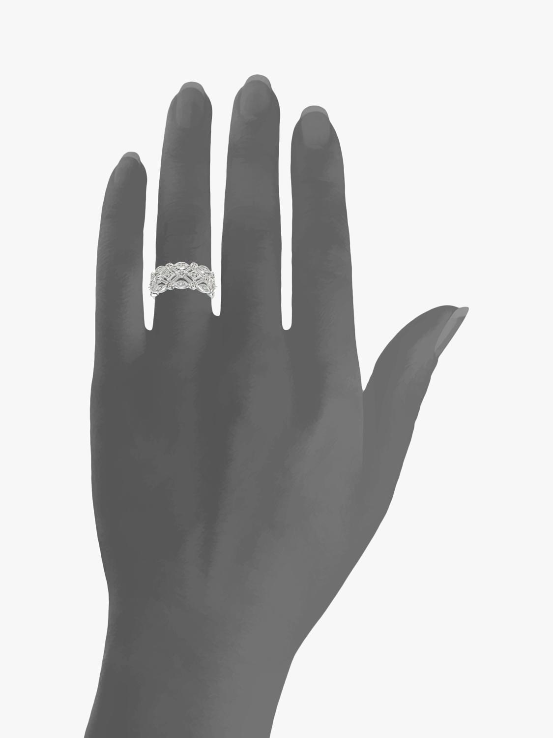 Mogul 9ct white gold filigree diamond ring 3mm (British brand)