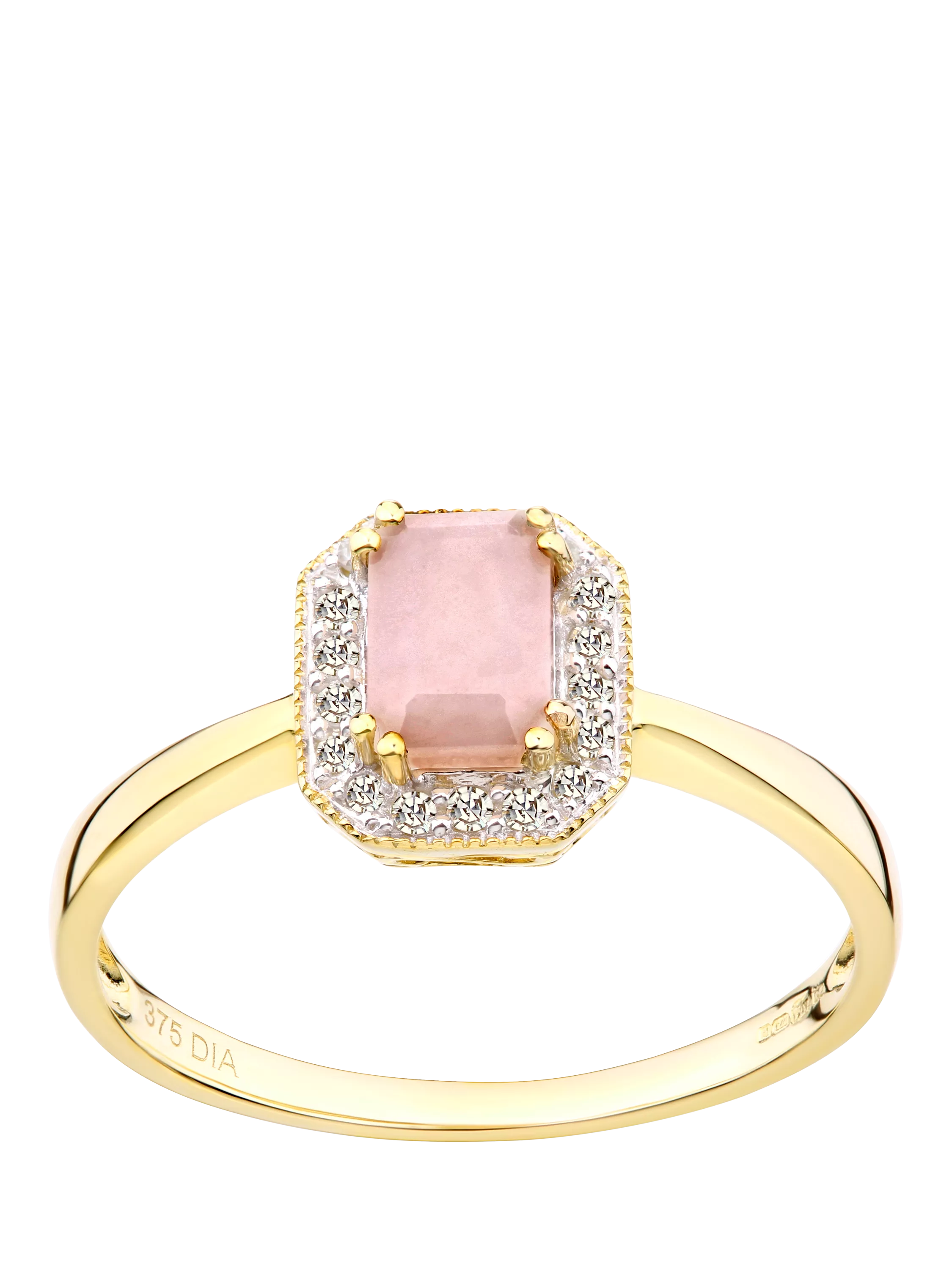 Mogul 9ct yellow gold pink opal diamond ring, imported from the UK