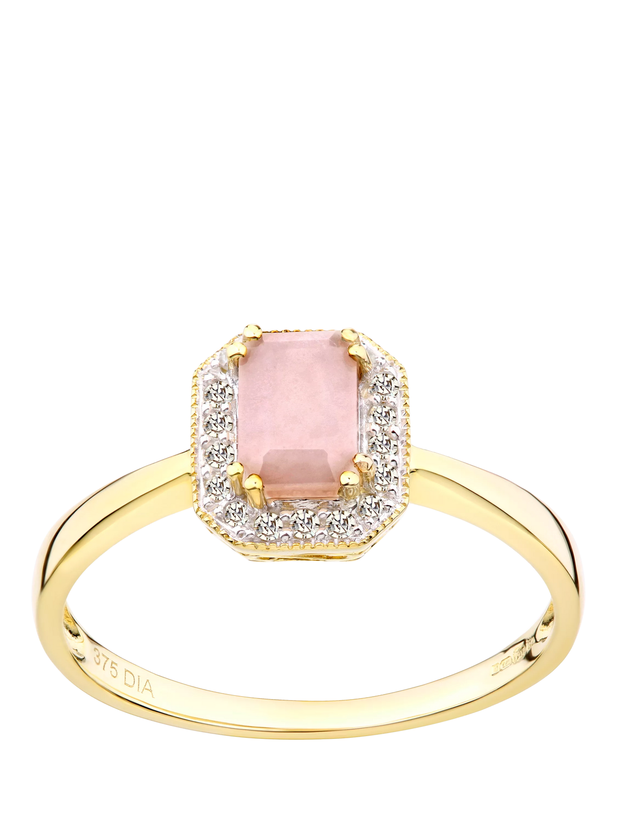 Mogul 9ct yellow gold pink opal diamond ring, imported from the UK