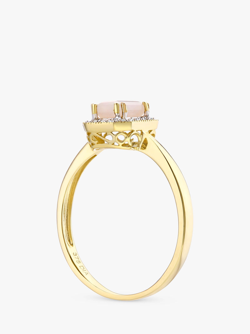 Mogul 9ct yellow gold pink opal diamond ring, imported from the UK