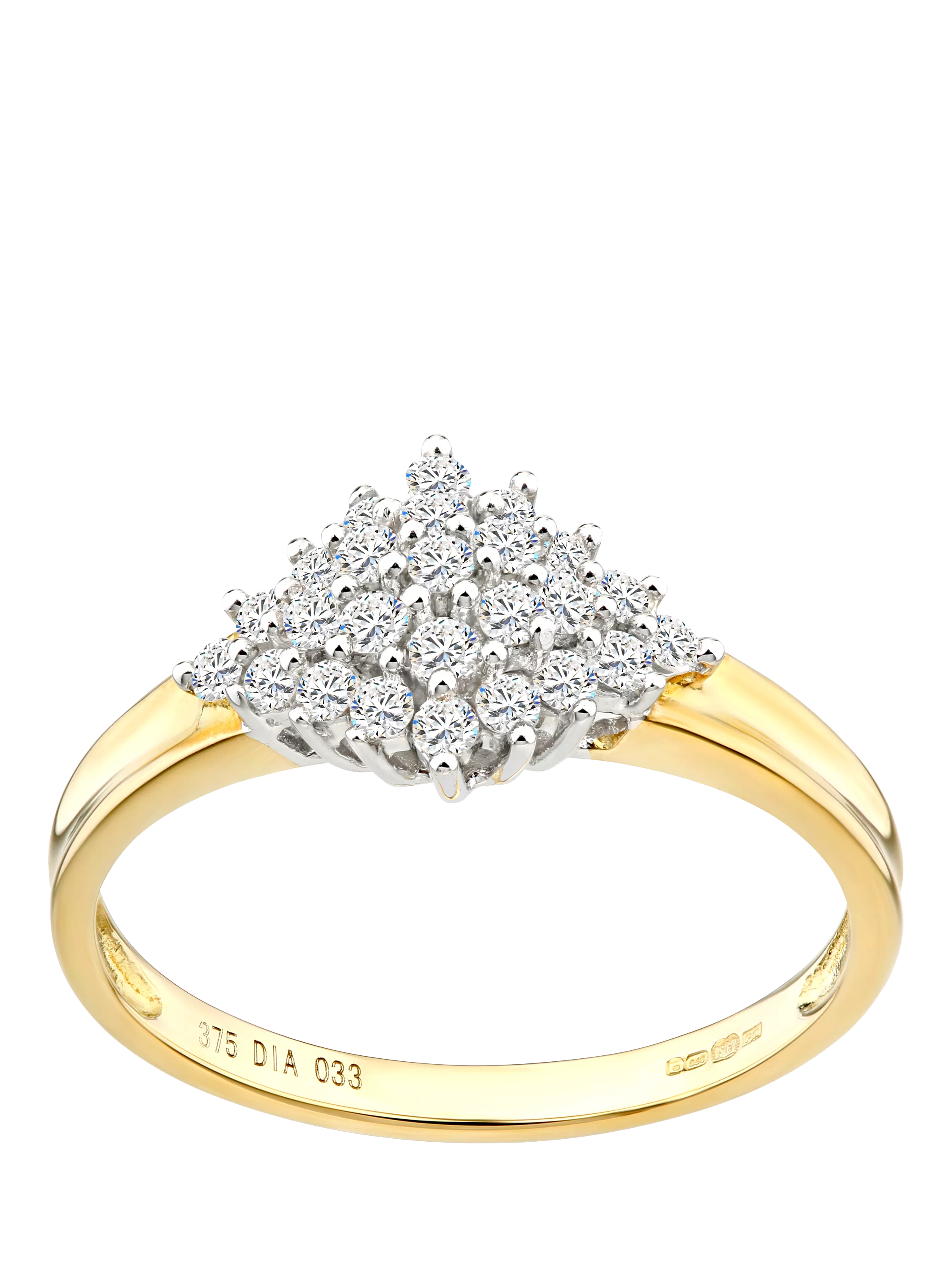 Mogul 9ct yellow gold marquise cluster diamond ring - British product