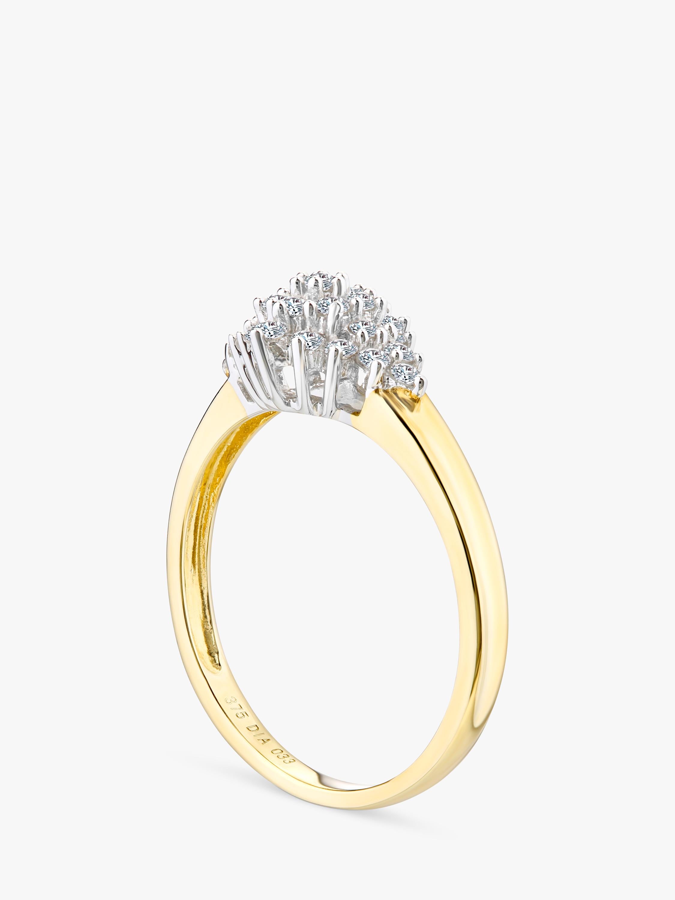 Mogul 9ct yellow gold marquise cluster diamond ring - British product
