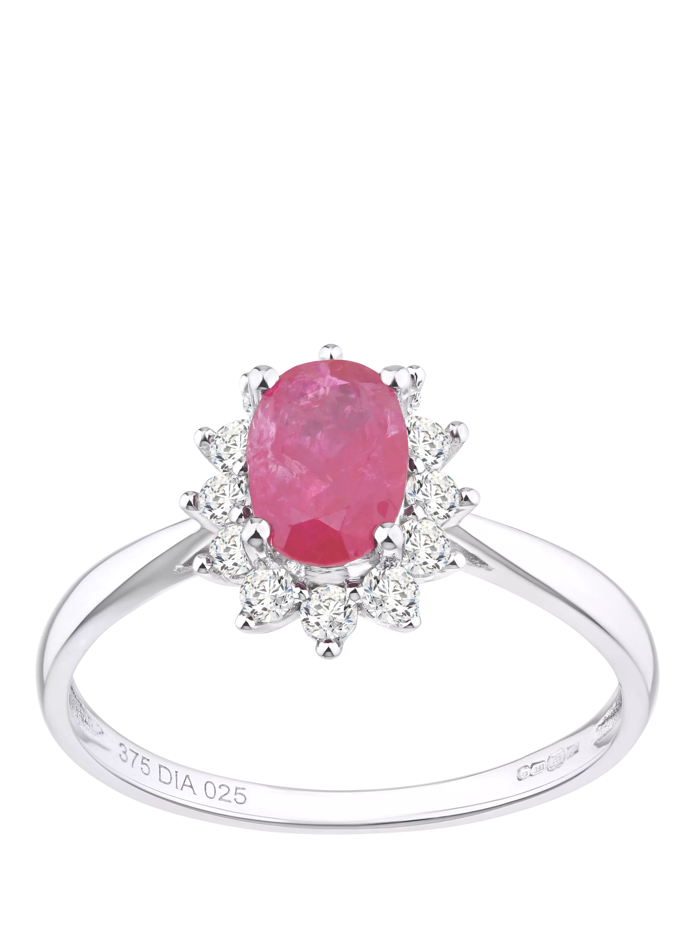 Mogul 9ct white gold oval ruby and diamond ring, UK version