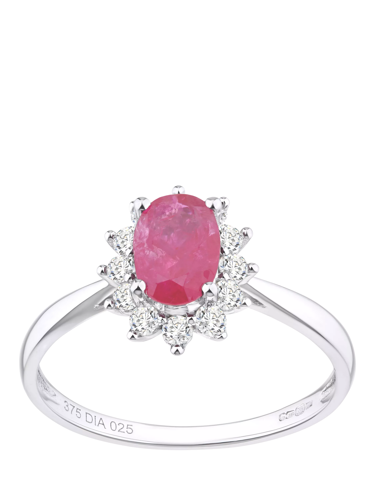 Mogul 9ct white gold oval ruby and diamond ring, UK version