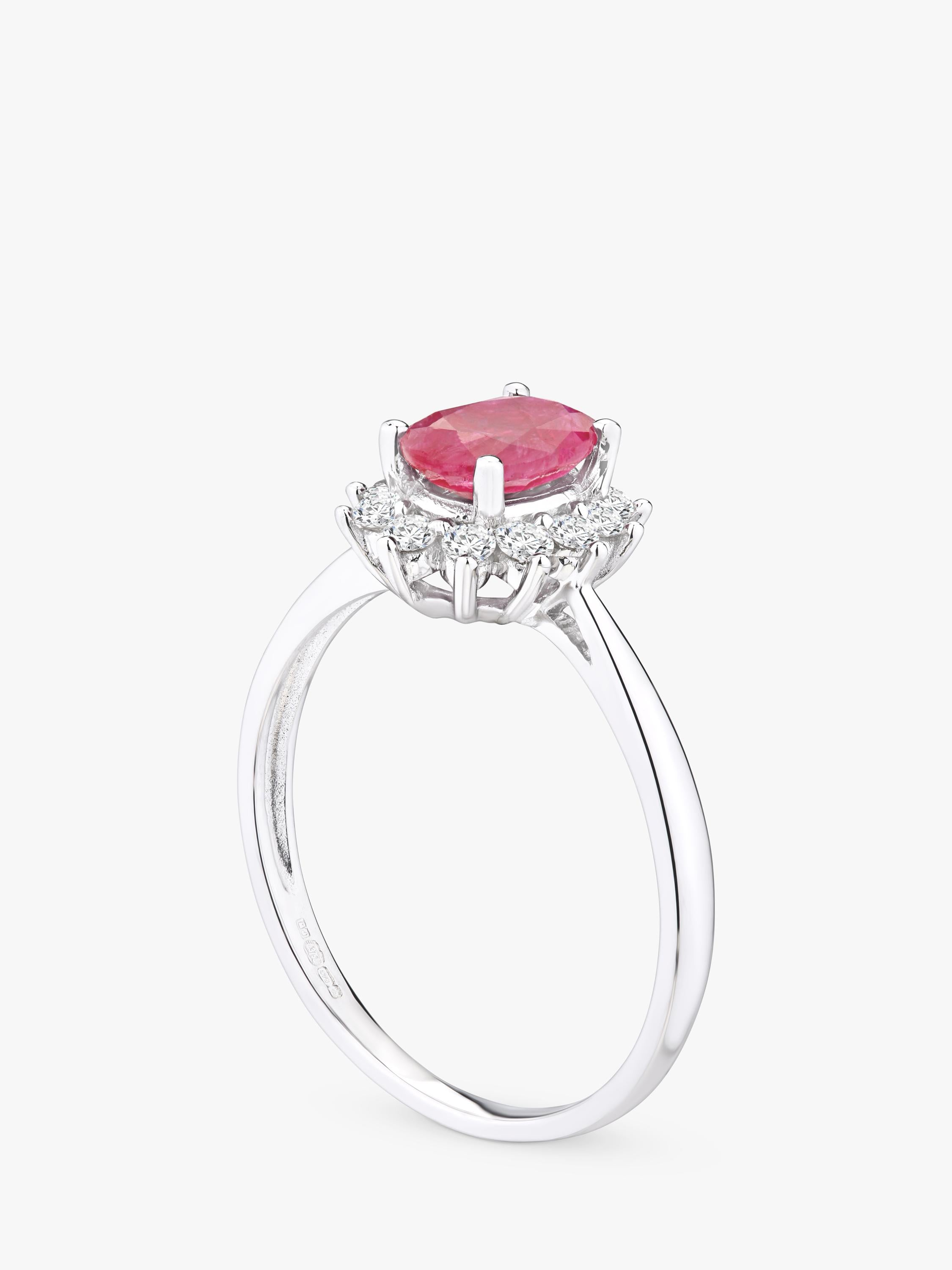Mogul 9ct white gold oval ruby and diamond ring, UK version
