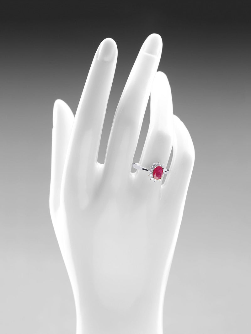 Mogul 9ct white gold oval ruby and diamond ring, UK version