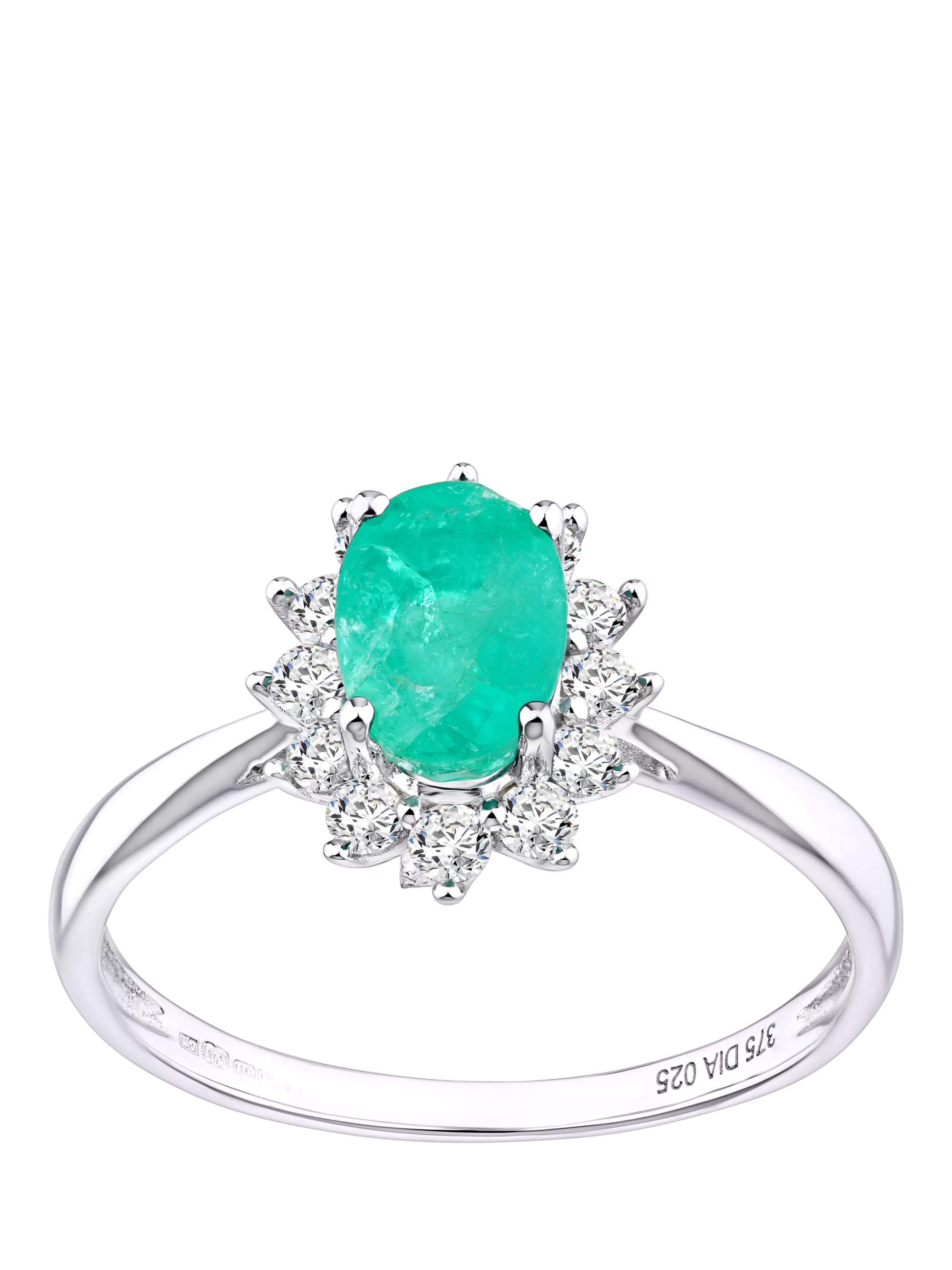 Mogul 9ct white gold emerald and diamond ring, UK version