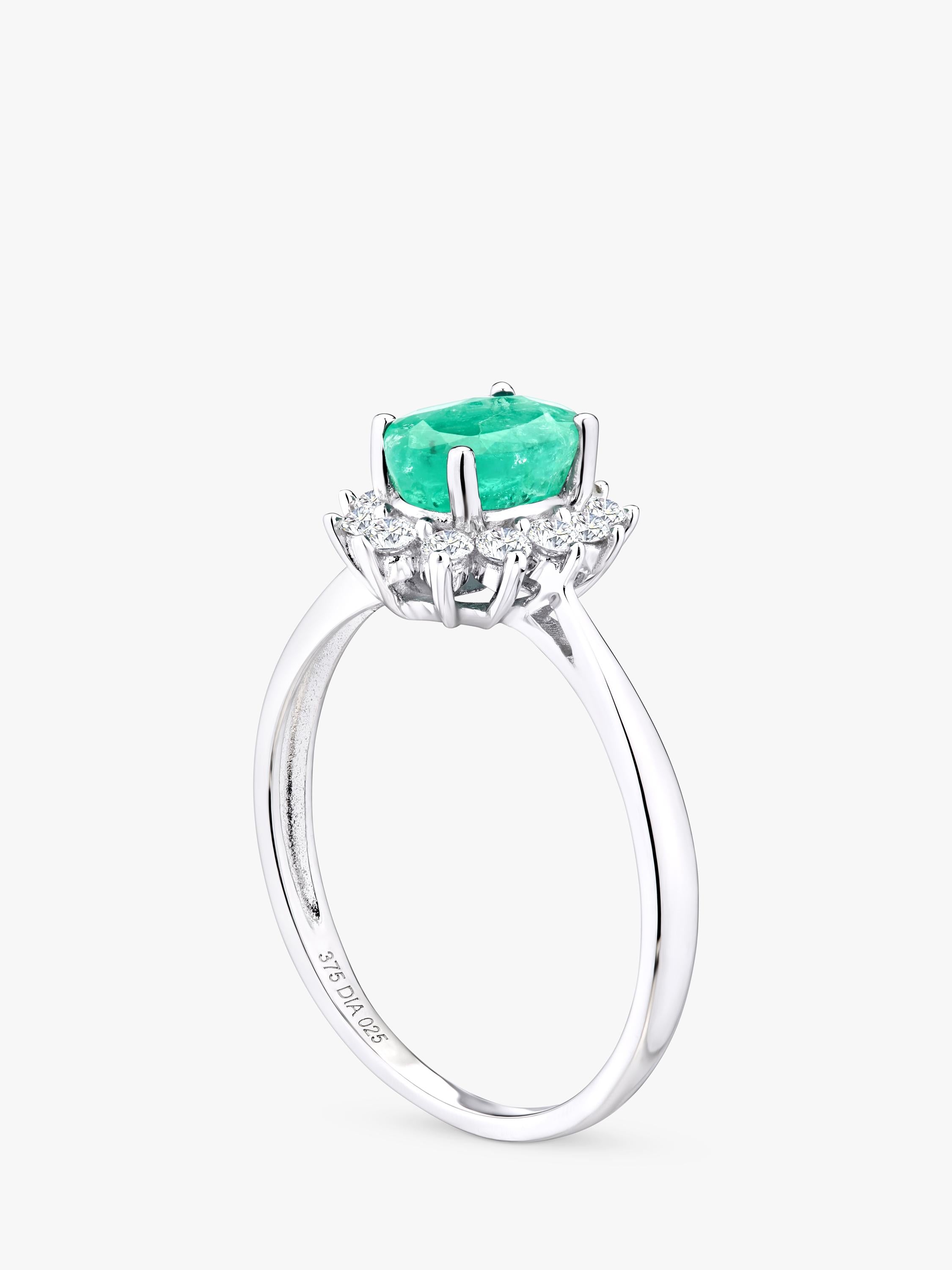 Mogul 9ct white gold emerald and diamond ring, UK version