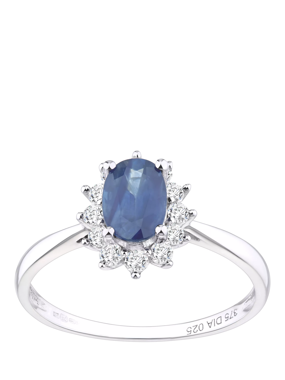 Mogul 9ct white gold oval sapphire diamond ring, imported from the UK