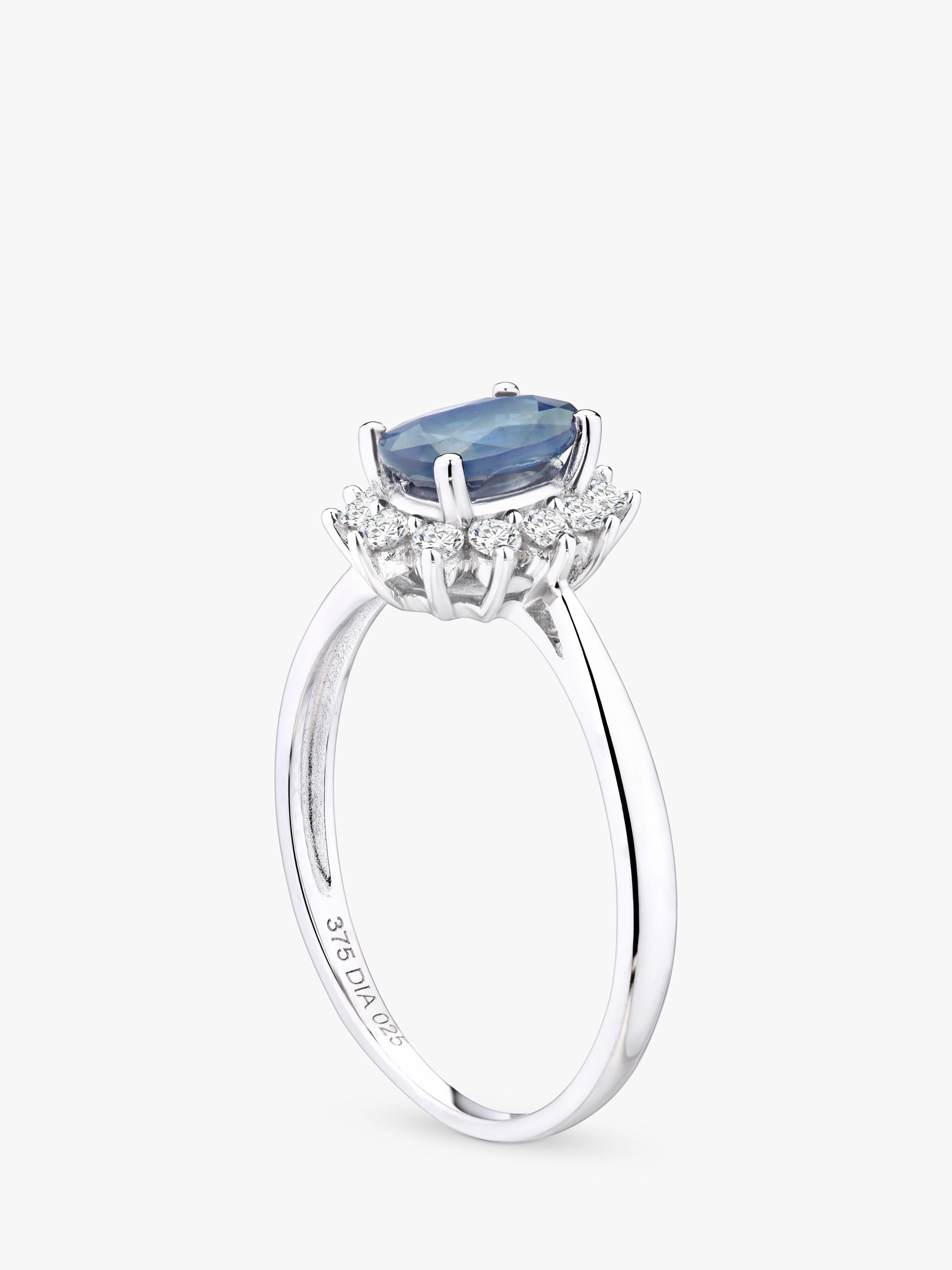 Mogul 9ct white gold oval sapphire diamond ring, imported from the UK