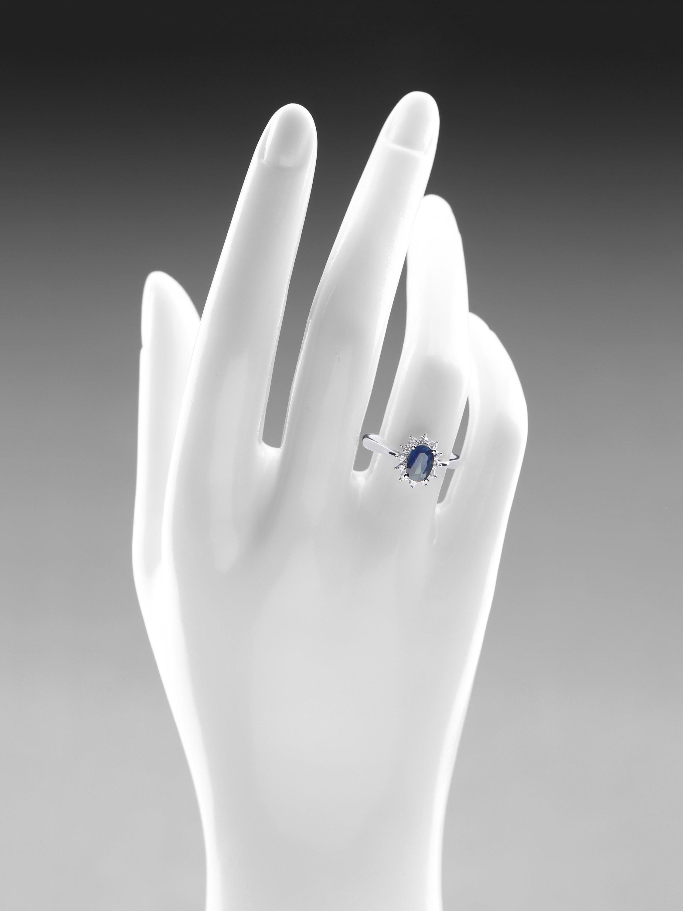 Mogul 9ct white gold oval sapphire diamond ring, imported from the UK