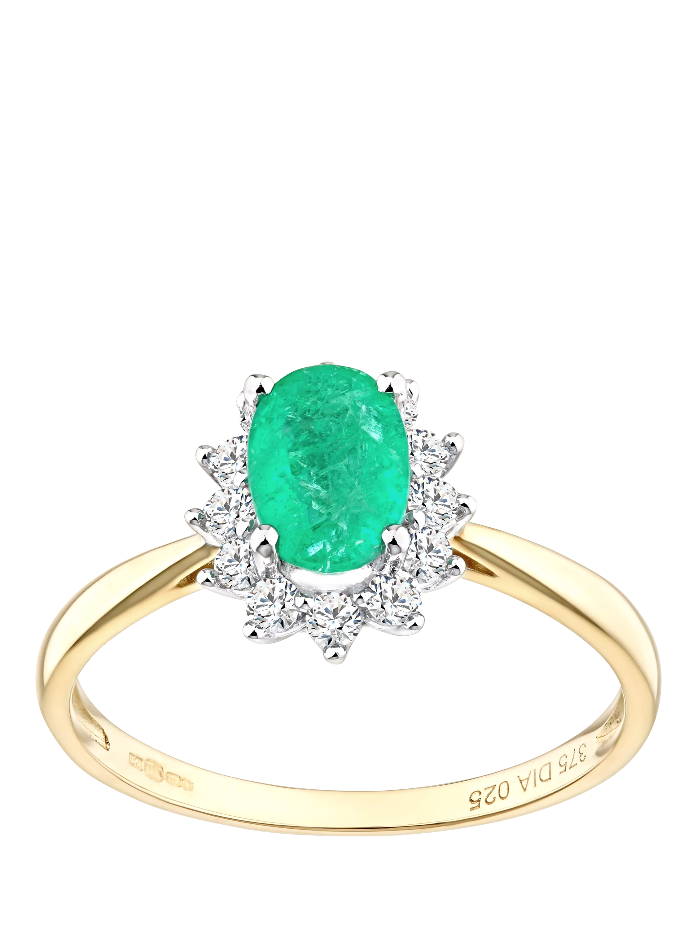 Mogul 9ct yellow gold emerald and diamond ring - British product