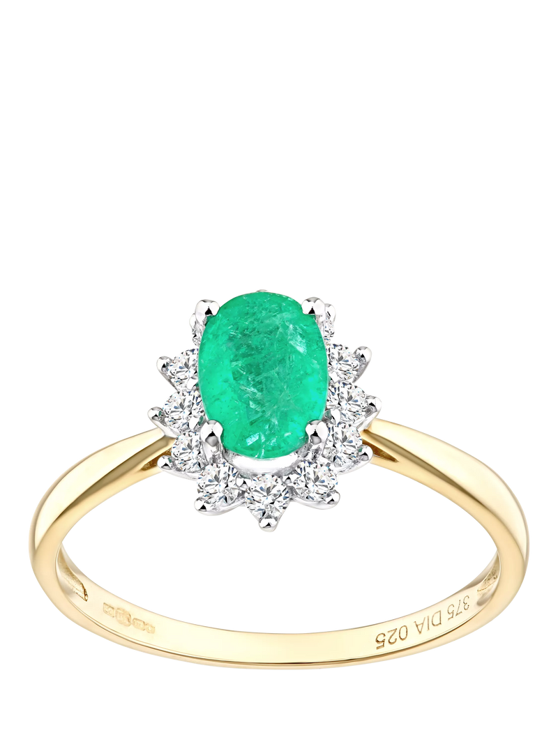 Mogul 9ct yellow gold emerald and diamond ring - British product