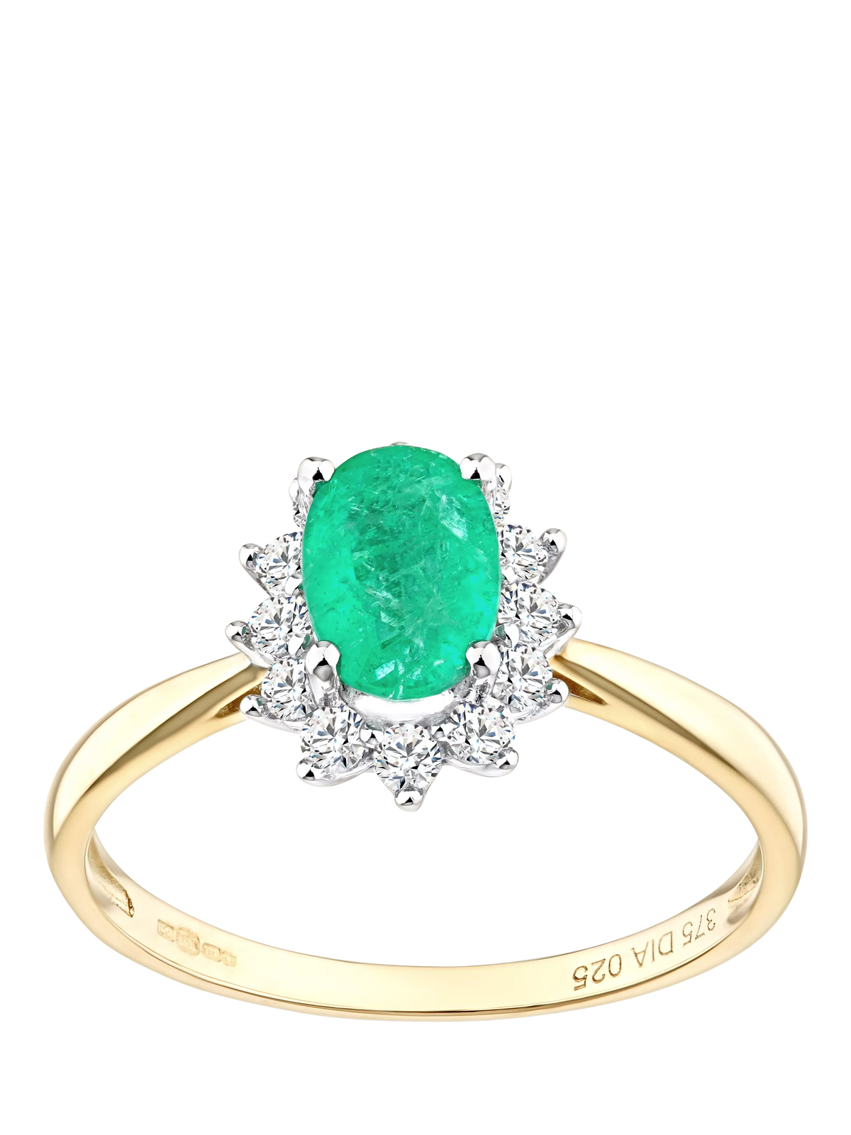 Mogul 9ct yellow gold emerald and diamond ring - British product