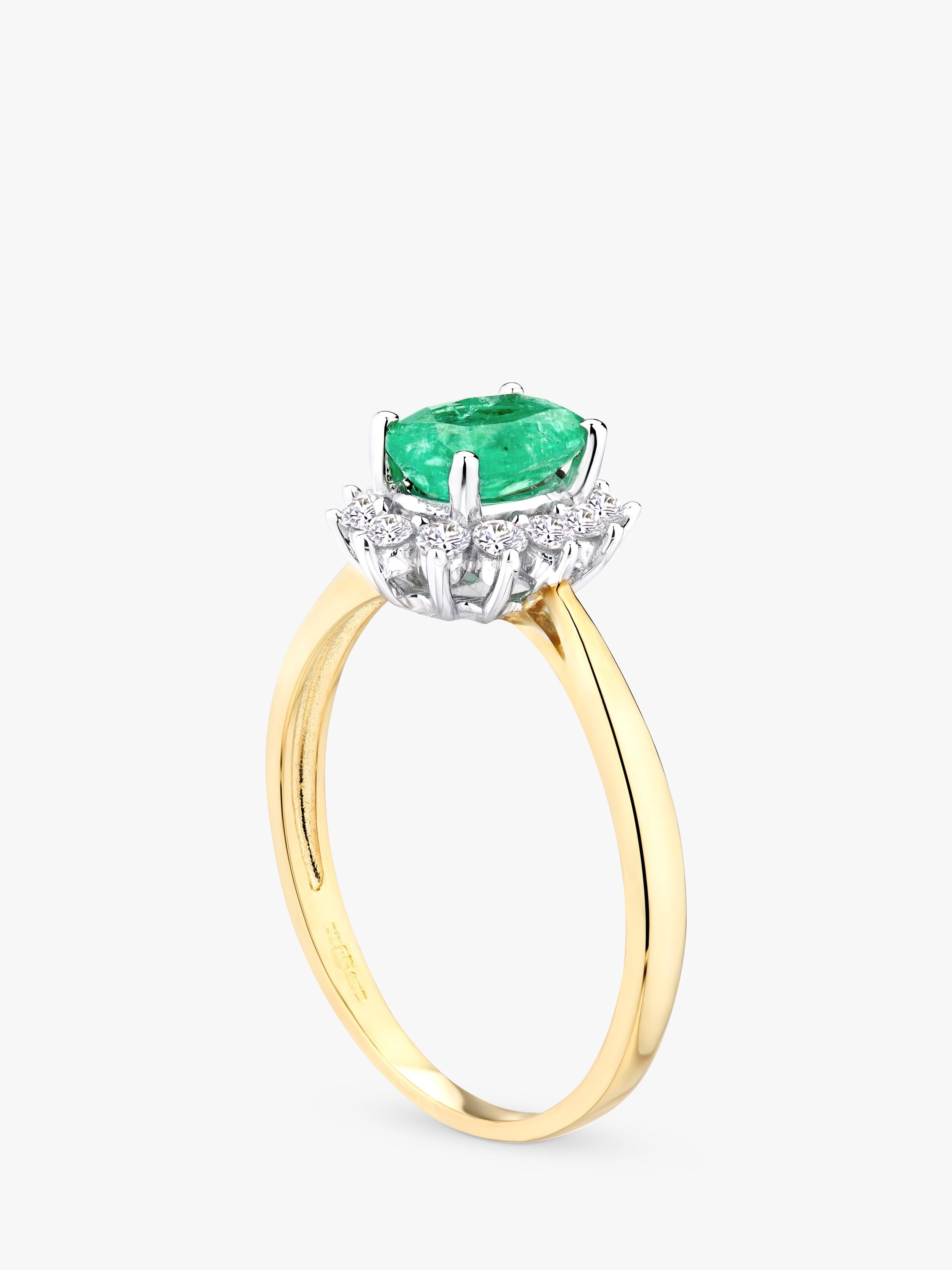 Mogul 9ct yellow gold emerald and diamond ring - British product