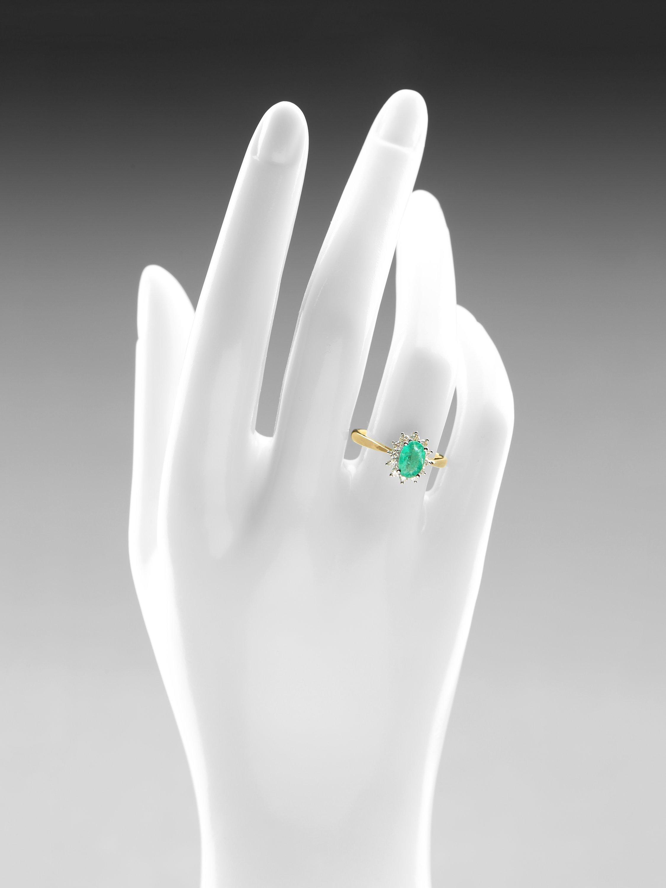 Mogul 9ct yellow gold emerald and diamond ring - British product