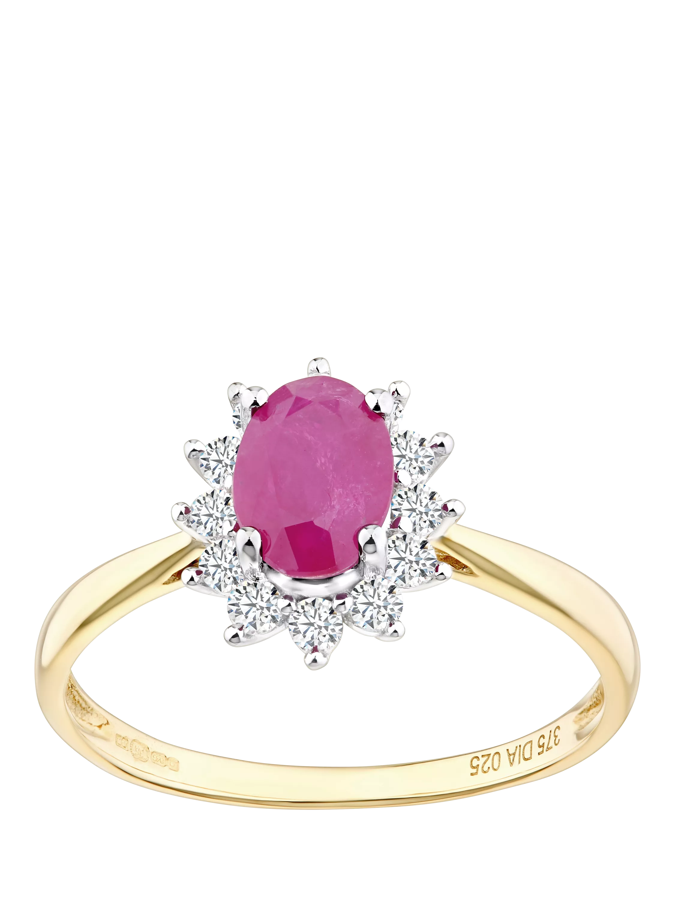 Mogul oval ruby and diamond ring 9ct yellow gold 1.35ct, imported from the UK