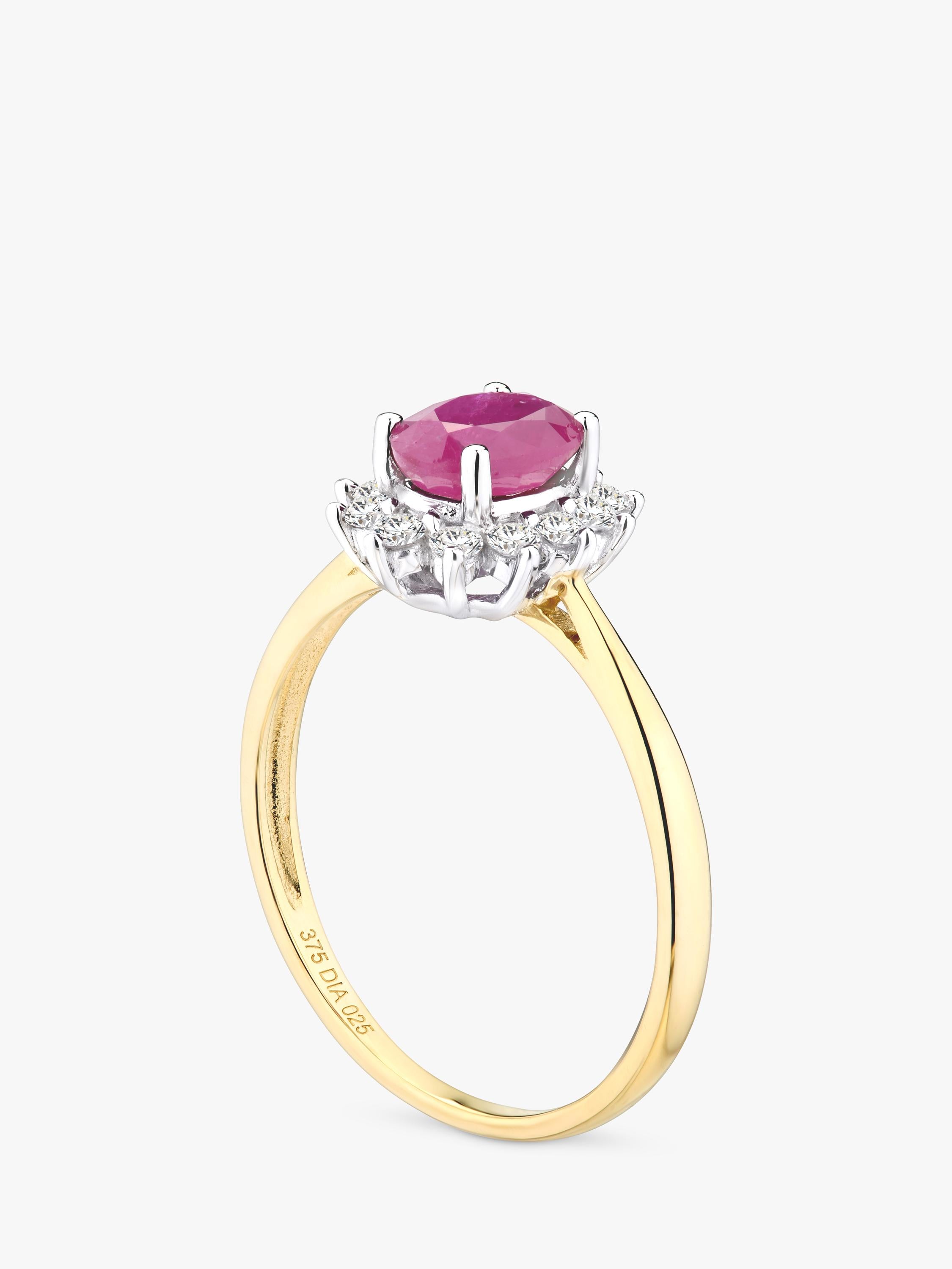 Mogul oval ruby and diamond ring 9ct yellow gold 1.35ct, imported from the UK
