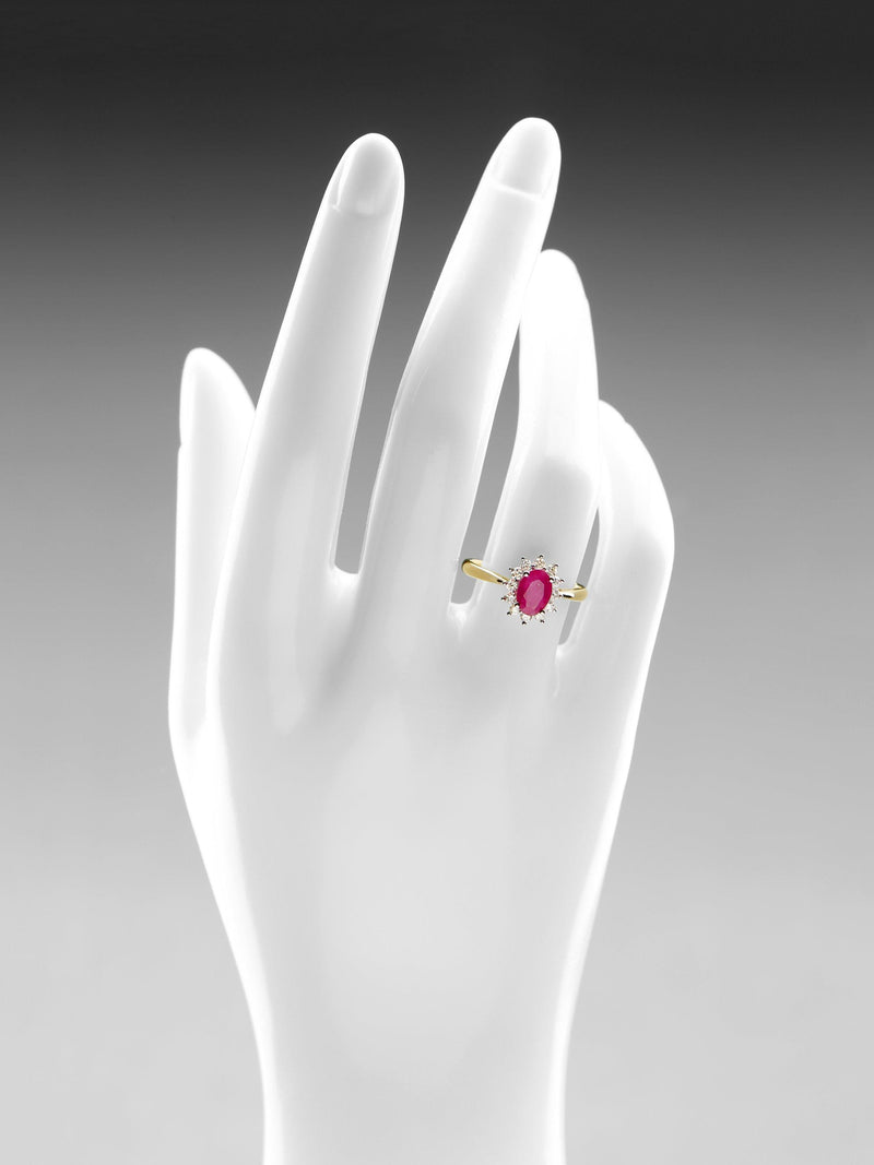 Mogul oval ruby and diamond ring 9ct yellow gold 1.35ct, imported from the UK