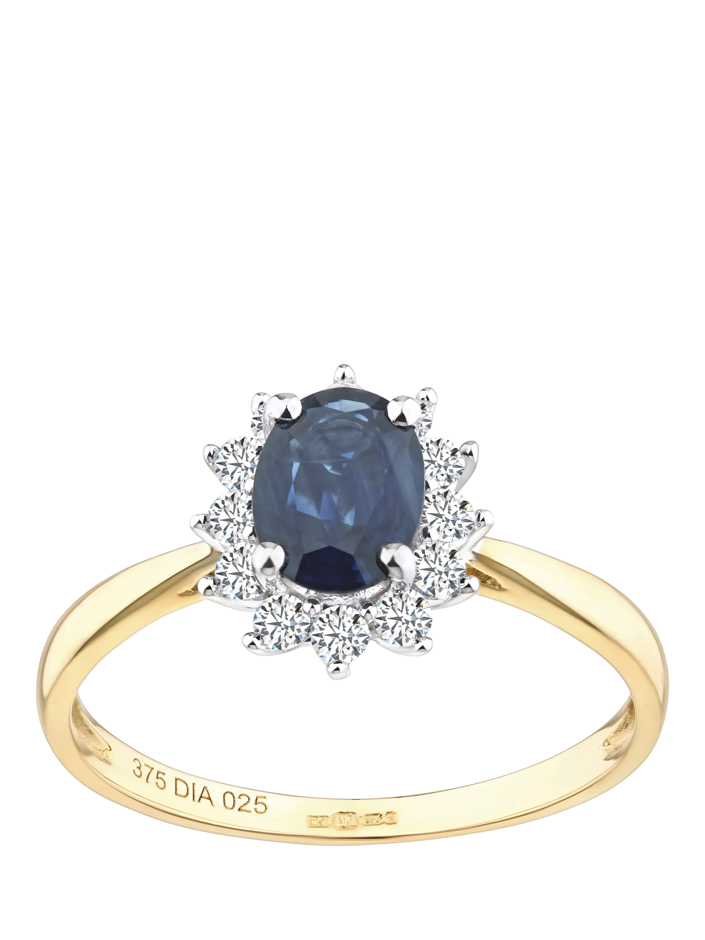 Mogul 9ct yellow gold oval sapphire diamond ring - British product