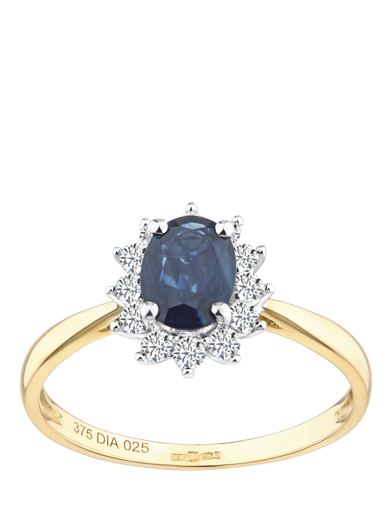 Mogul 9ct yellow gold oval sapphire diamond ring - British product