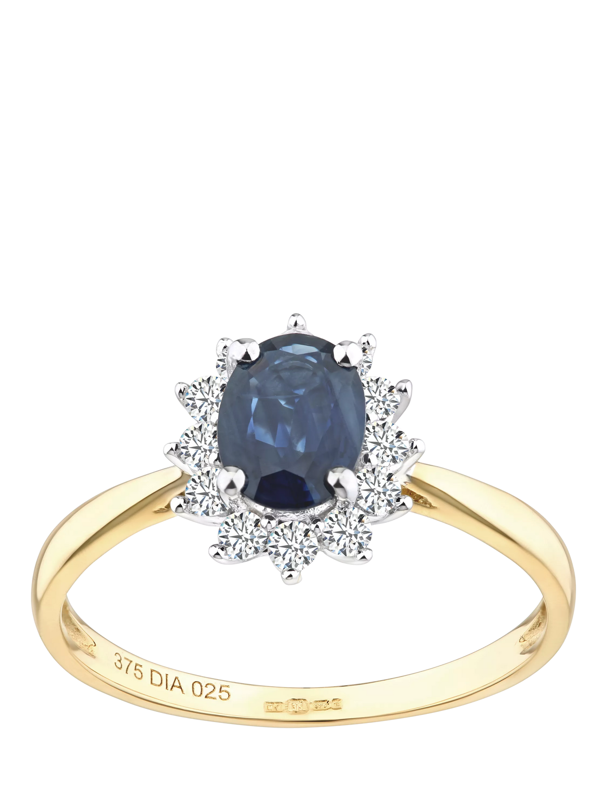 Mogul 9ct yellow gold oval sapphire diamond ring - British product