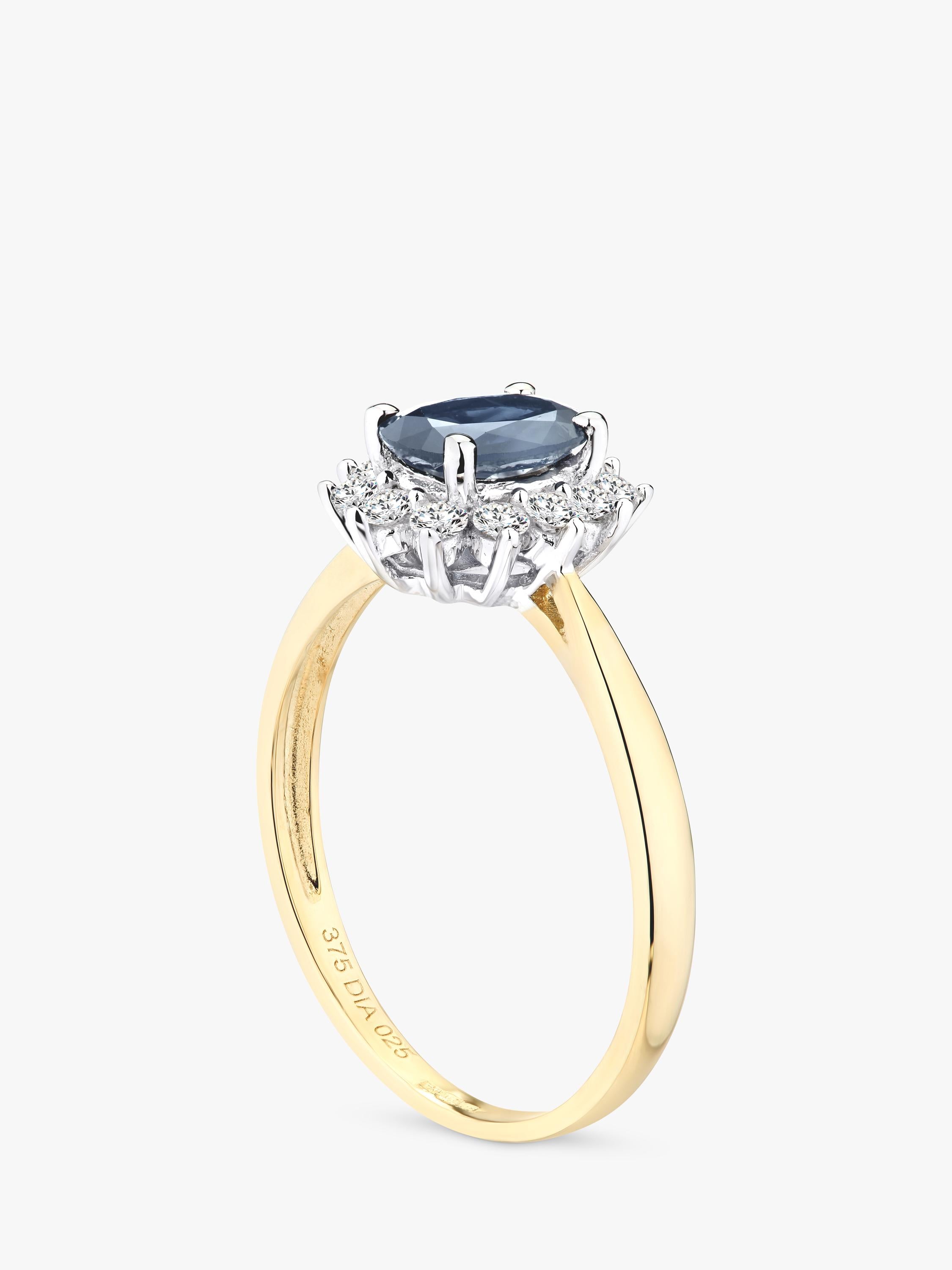 Mogul 9ct yellow gold oval sapphire diamond ring - British product