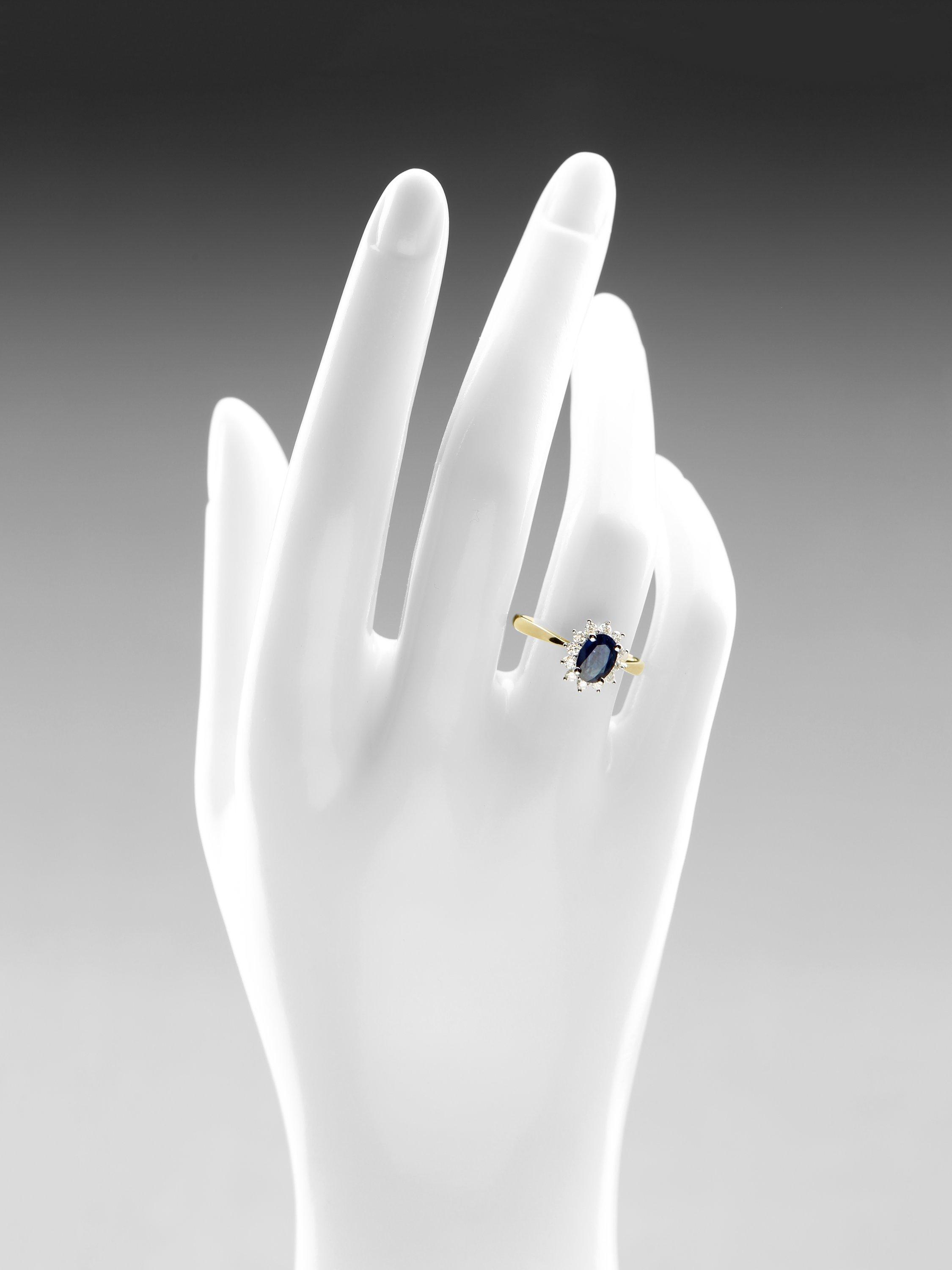 Mogul 9ct yellow gold oval sapphire diamond ring - British product