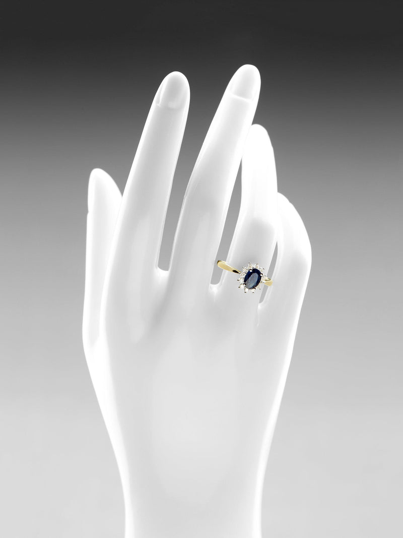Mogul 9ct yellow gold oval sapphire diamond ring - British product