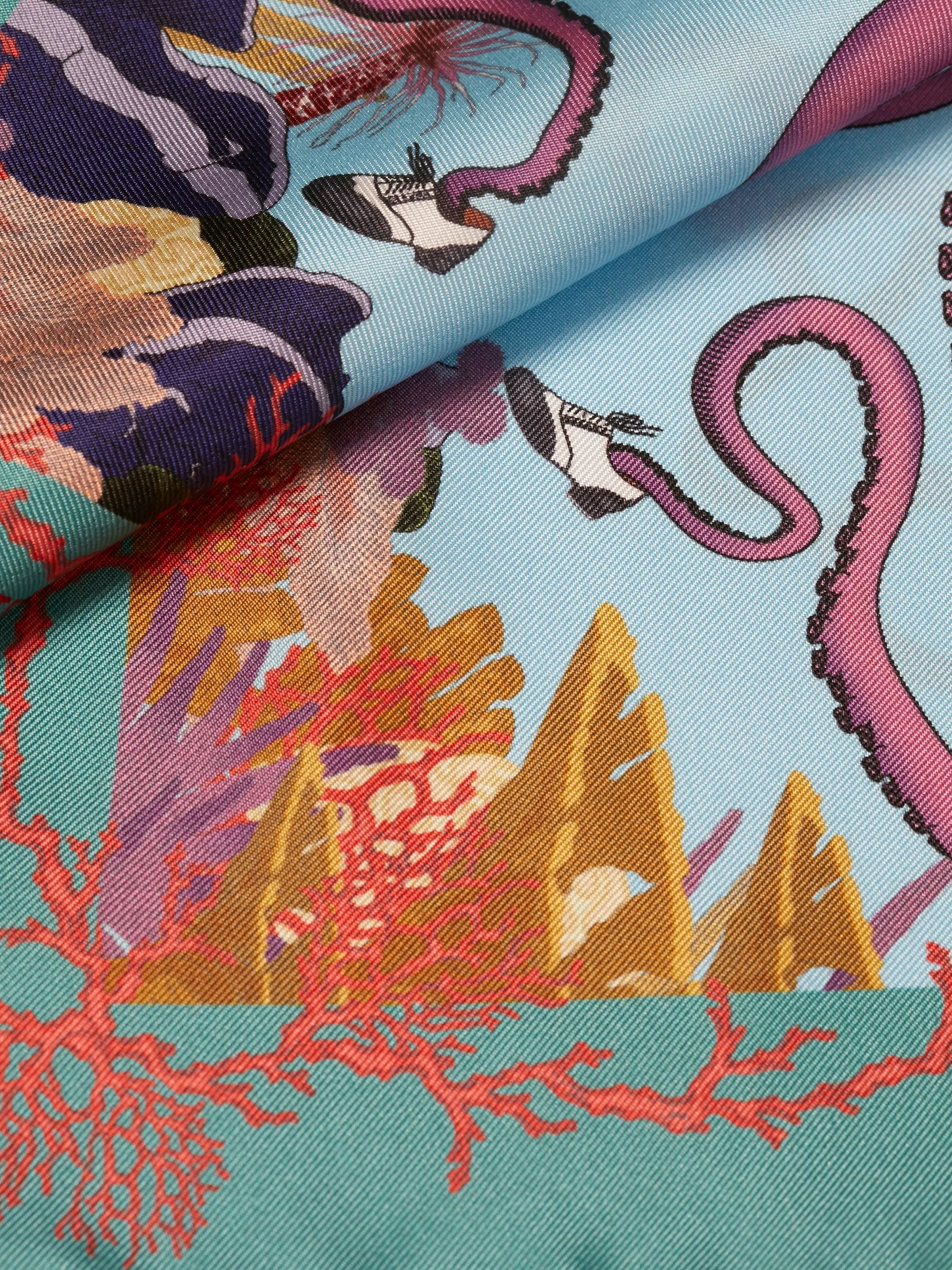 Simon Carter silk octopus pocket square teal multi (British brand)