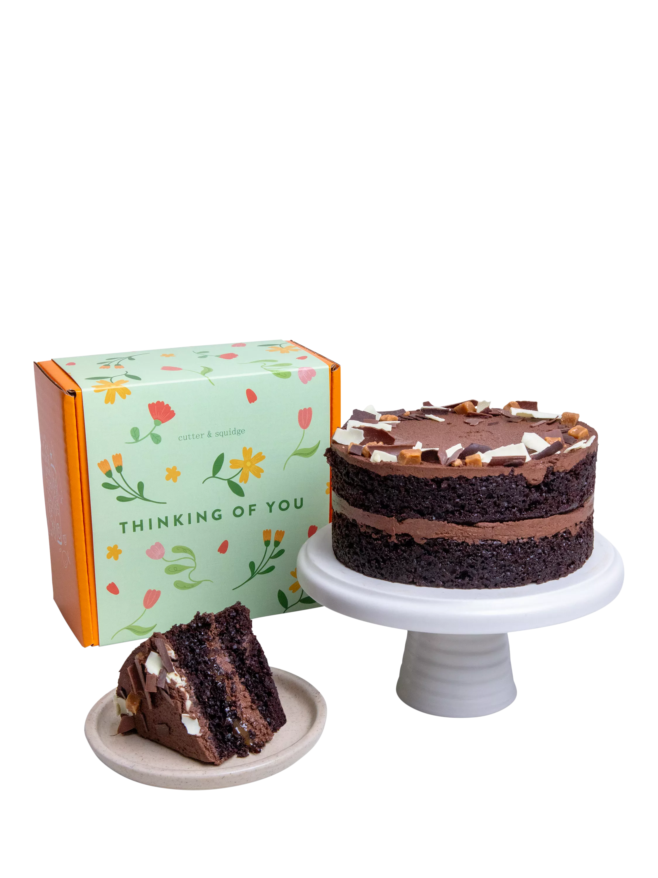 Cutter & Squidge Chocolate Fudge Caramel Cake, Thinking Of You Sleeve, Small