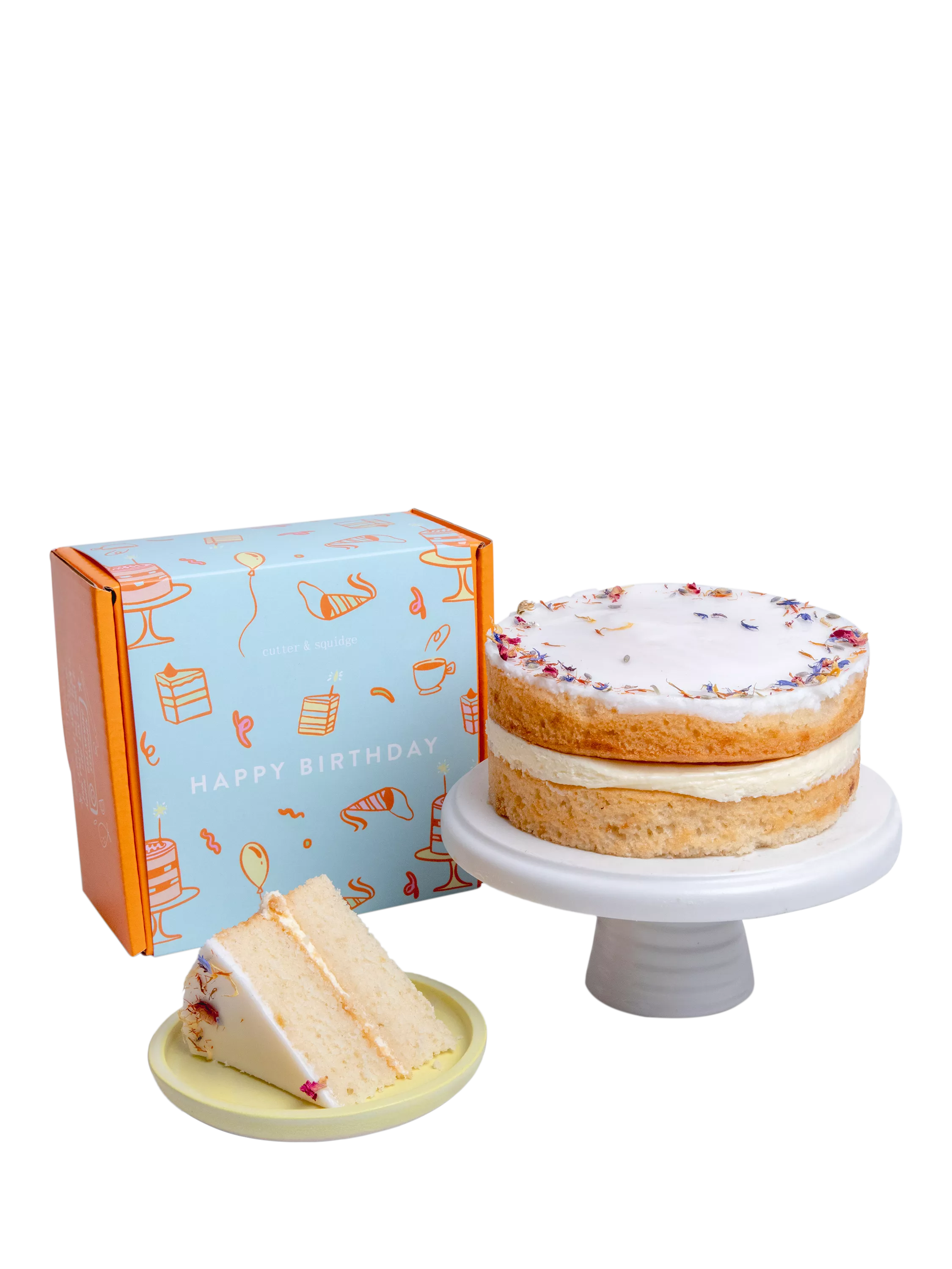 Cutter & Squidge Lemon Drizzle Sponge Cake, Happy Birthday Sleeve, Small