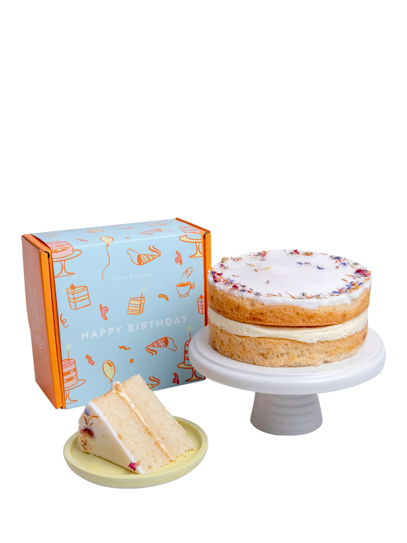 Cutter & Squidge Lemon Drizzle Sponge Cake, Happy Birthday Sleeve, Small