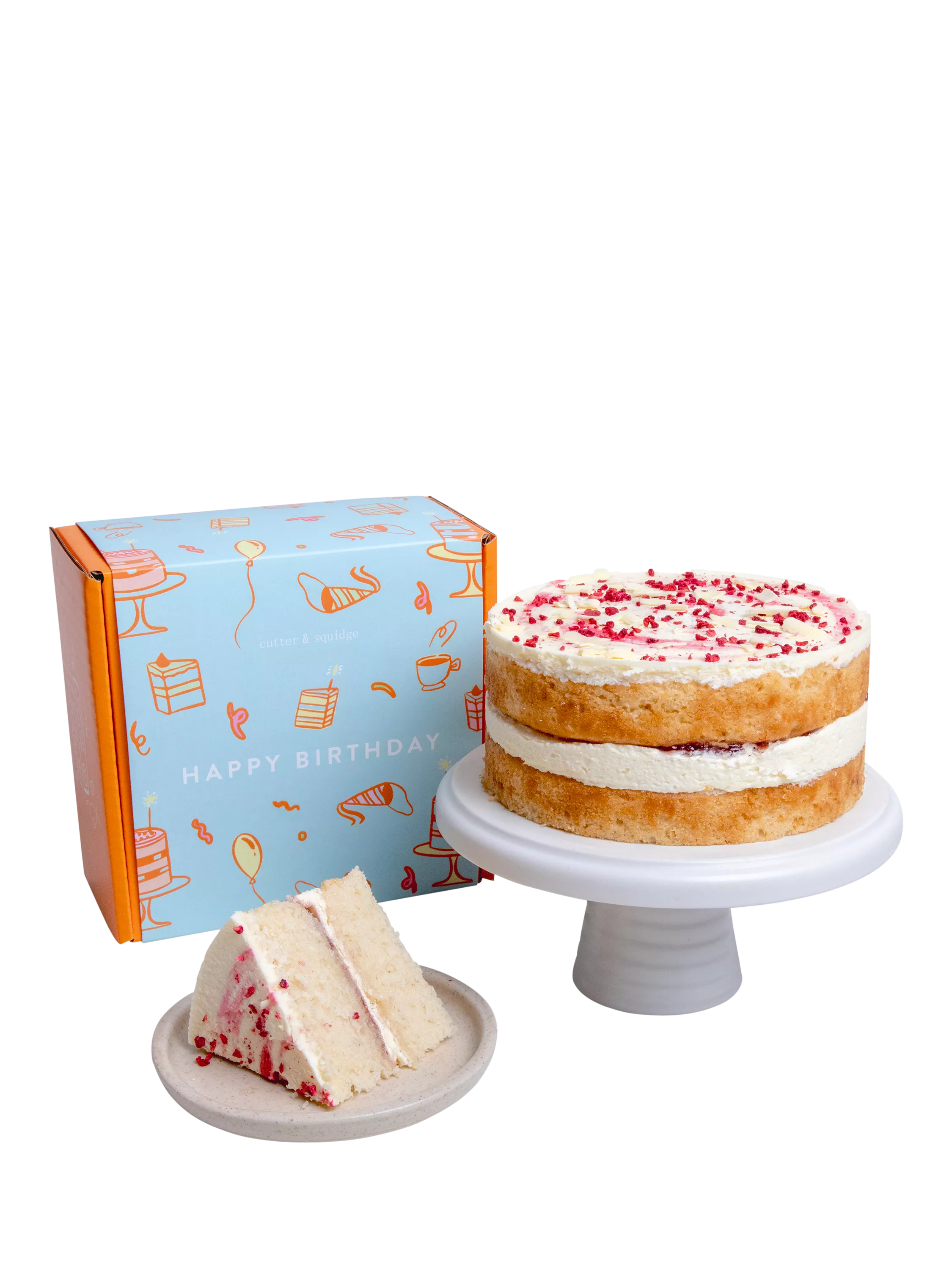 Cutter & Squidge Victoria Sponge Celebration Cake, Happy Birthday Sleeve, Small