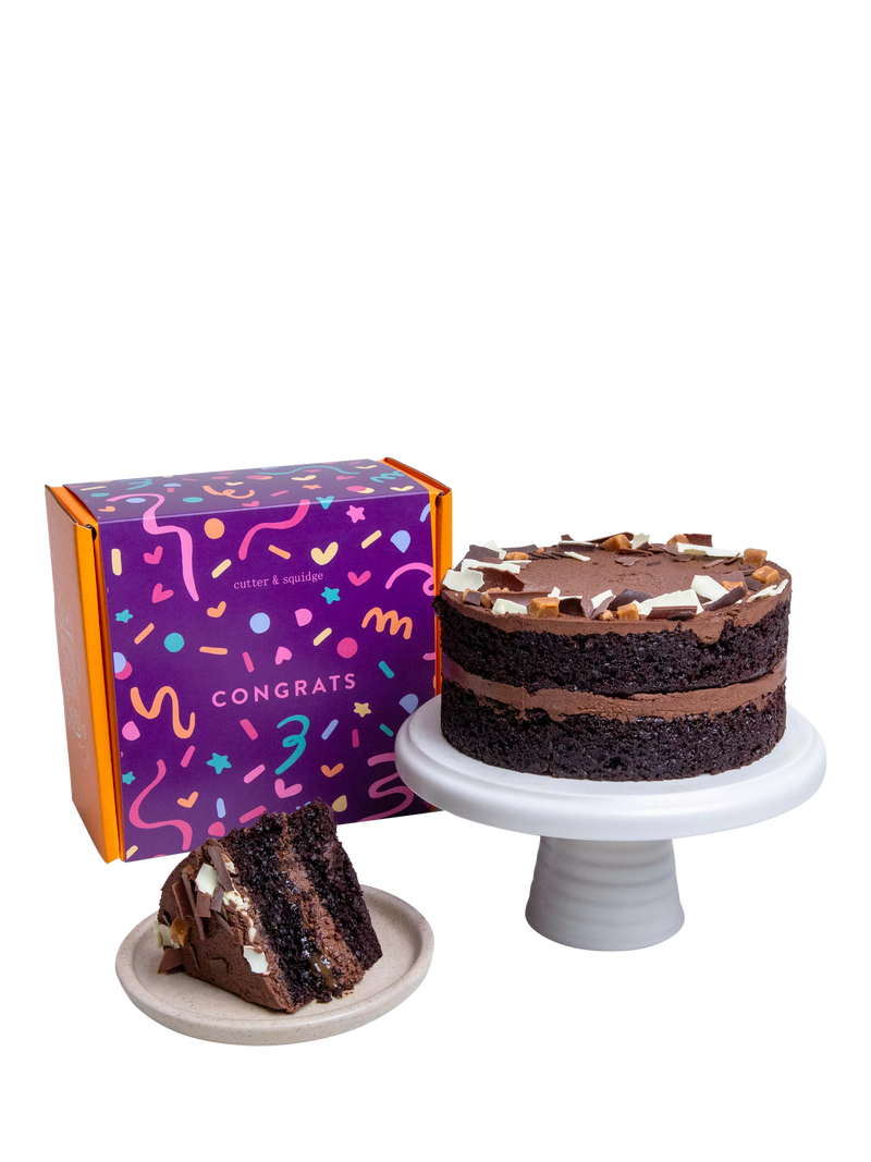 Cutter & Squidge Chocolate Fudge Caramel Cake, Congratulations Sleeve, Small
